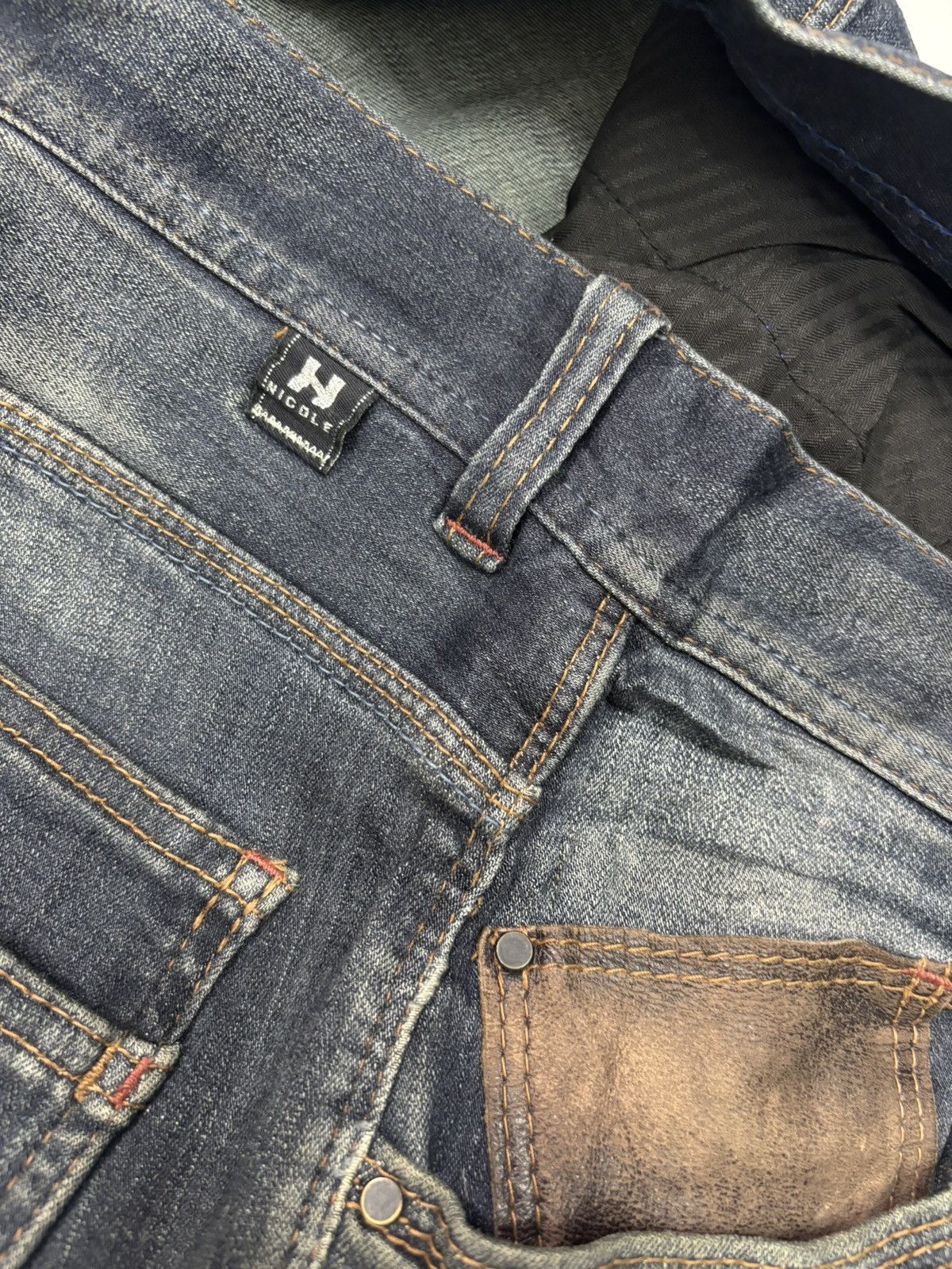 Nicole Club HIDEWAYS NICOLE Flare Slim Cut Dark Denim Distress Jeans Size US 32 / EU 48 - 10 Thumbnail