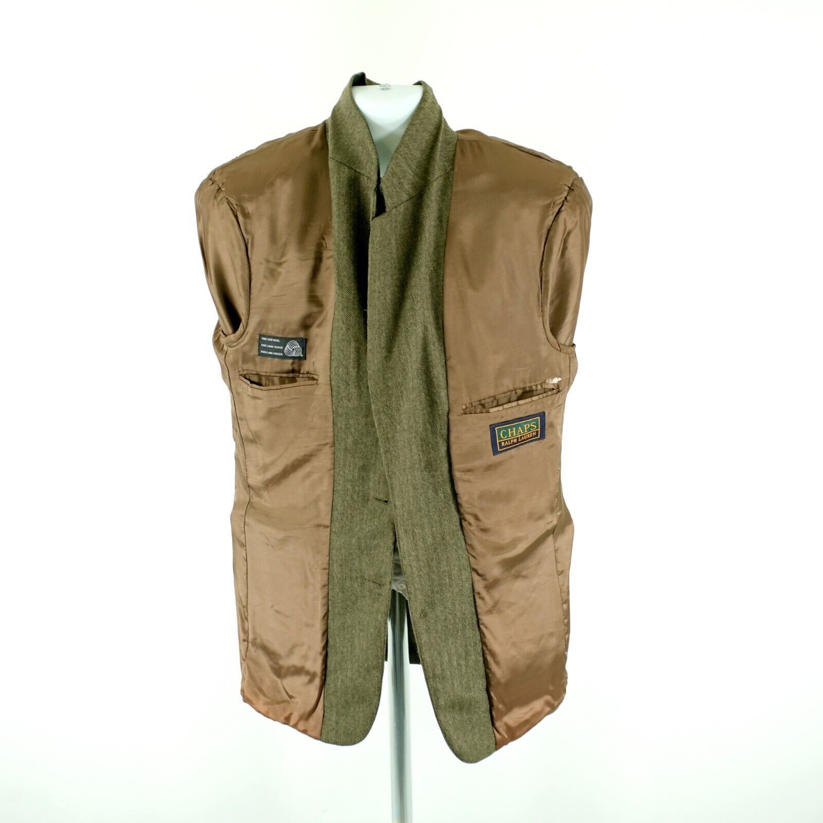 Chaps Chaps Ralph Lauren Green Herringbone 2 Button Sport Coat 40R Size 40R - 12 Thumbnail