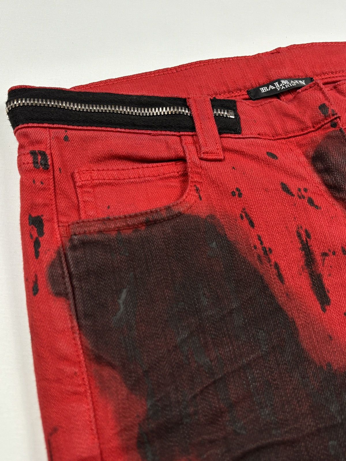 Balmain S/S 2011 Christophe Decarnin Red Washed-out Biker Jeans Size 30" / US 8 / IT 44 - 7 Thumbnail