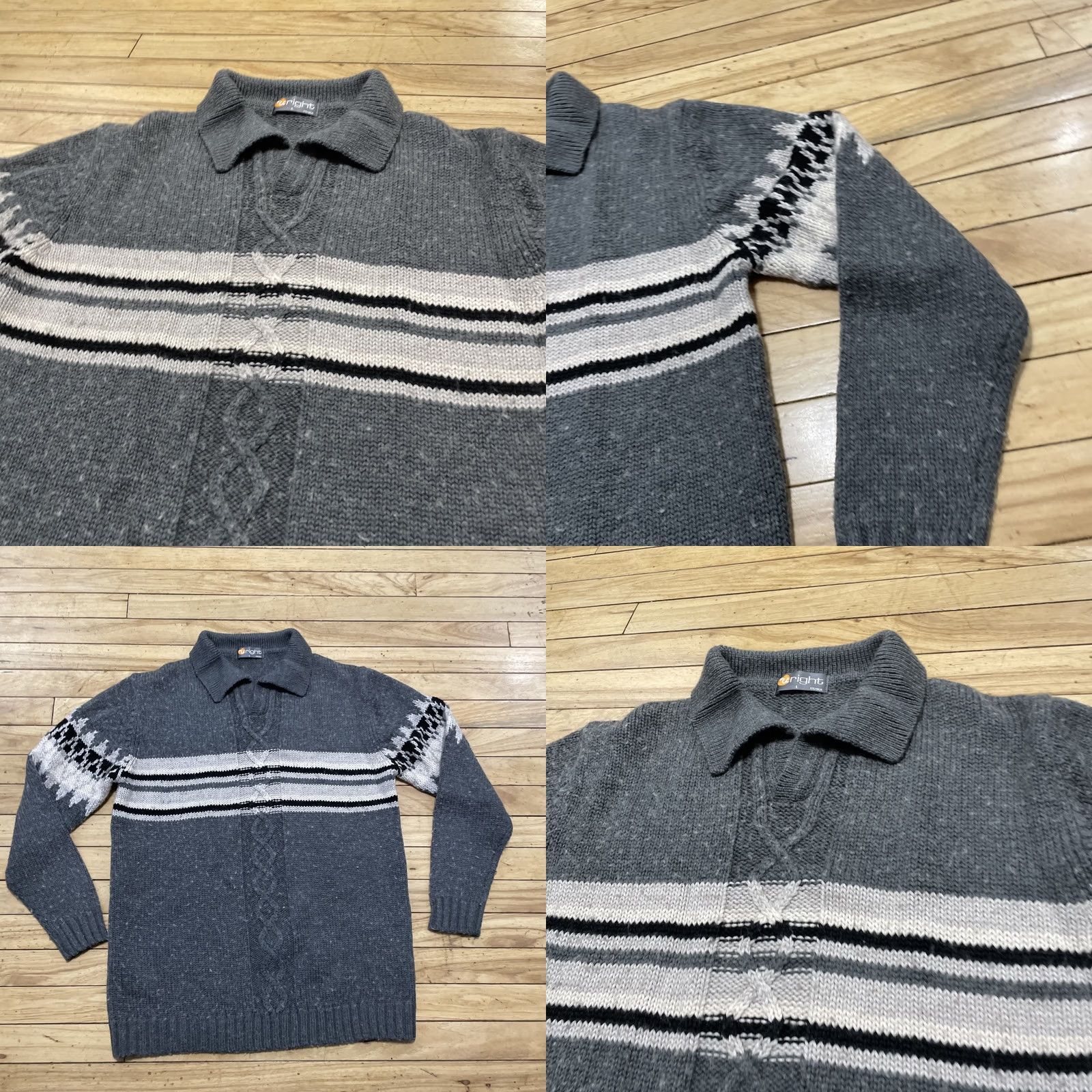 Vintage VINTAGE URIGHT Wool Sweater Cable-Knit Fair Isle Nordic Fisherman Cowl Long Sleeve Adult L Gray Wool Pullover Mens Size US L / EU 52-54 / 3 - 11 Thumbnail
