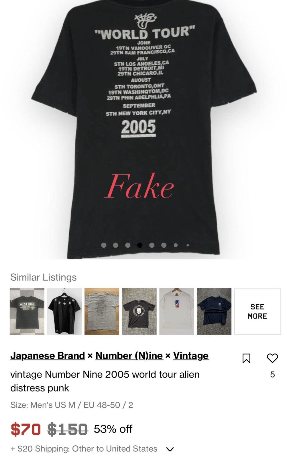 Number (N)ine SS05 Number (N)ine Takahiro THS World Tour Tee size 3 Size US L / EU 52-54 / 3 - 11 Thumbnail