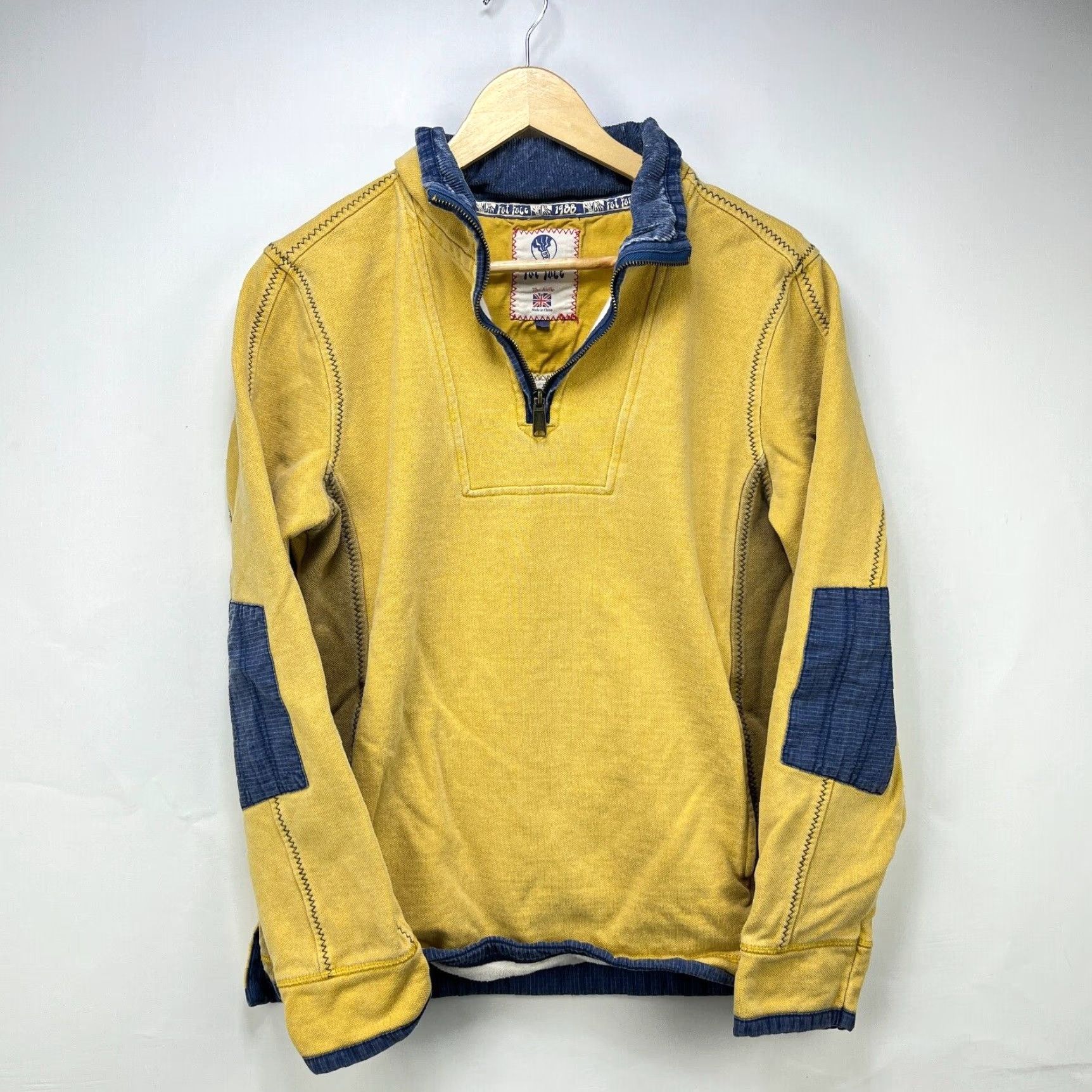 FatFace Fat Face Airlie Quarter Zip Sweater Mens Small Cotton Jumper Yellow Size US S / EU 44-46 / 1 - 2 Thumbnail