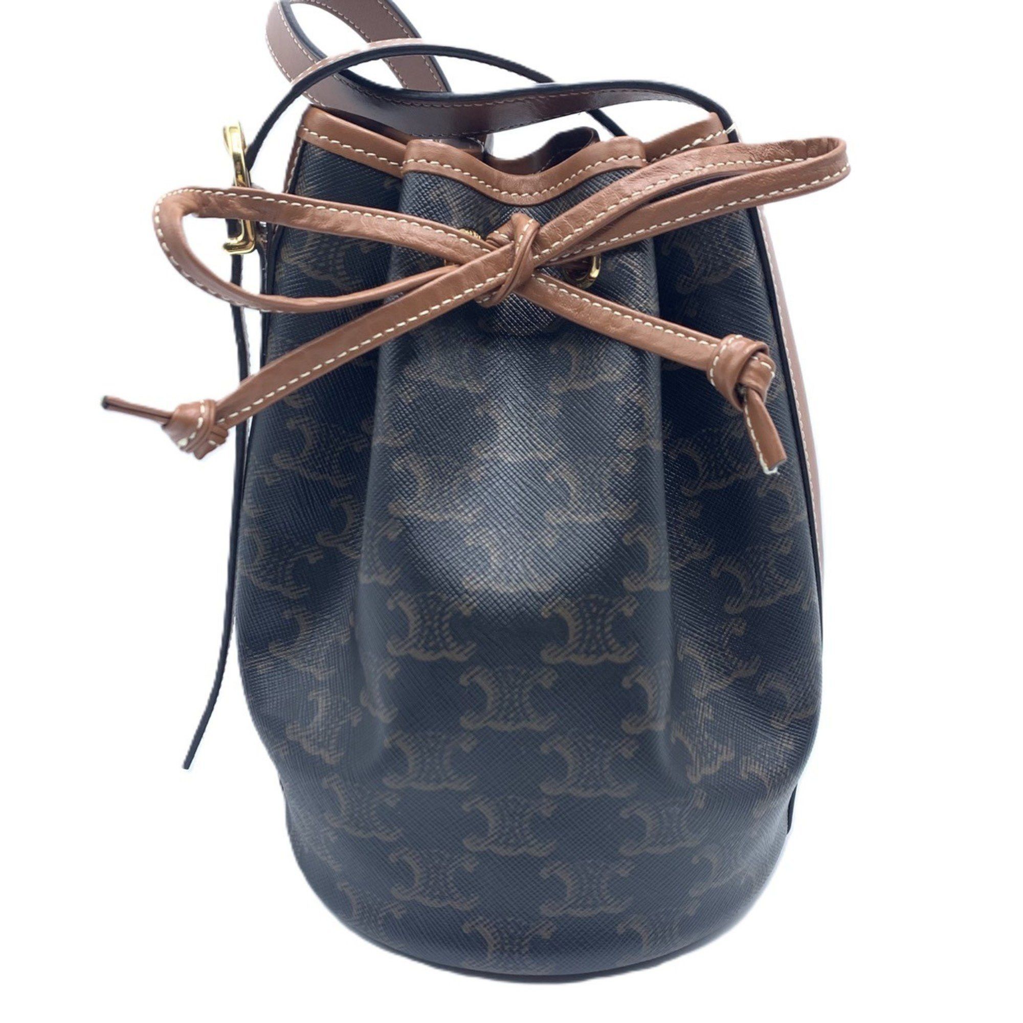 CELINE Small Drawstring Bag Triomphe Crossbody 191142BZJ x Calfskin Women's