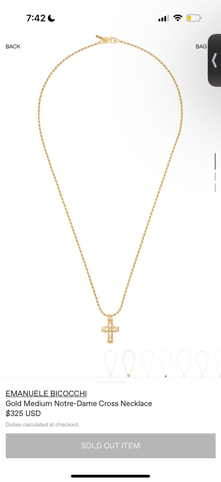Emanuele Bicocchi Emanuele Bicocchi Gold medium Notre dame cross necklace Size ONE SIZE - 1 Thumbnail