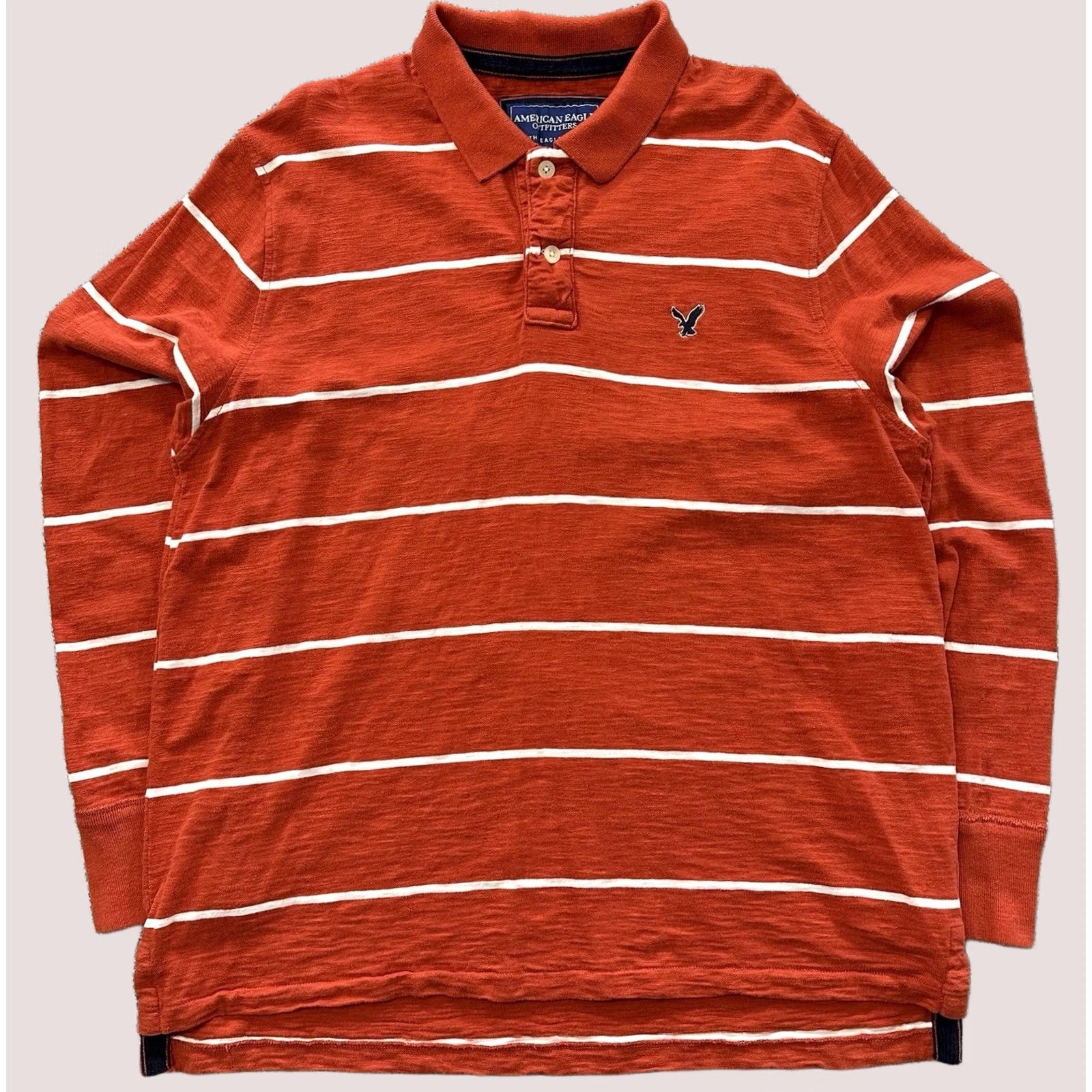 American Eagle Outfitters VINTAGE American Eagle Shirt Mens 2XL Orange Striped Polo Long Sleeve Shirt Size US XXL / EU 58 / 5 - 1 Thumbnail