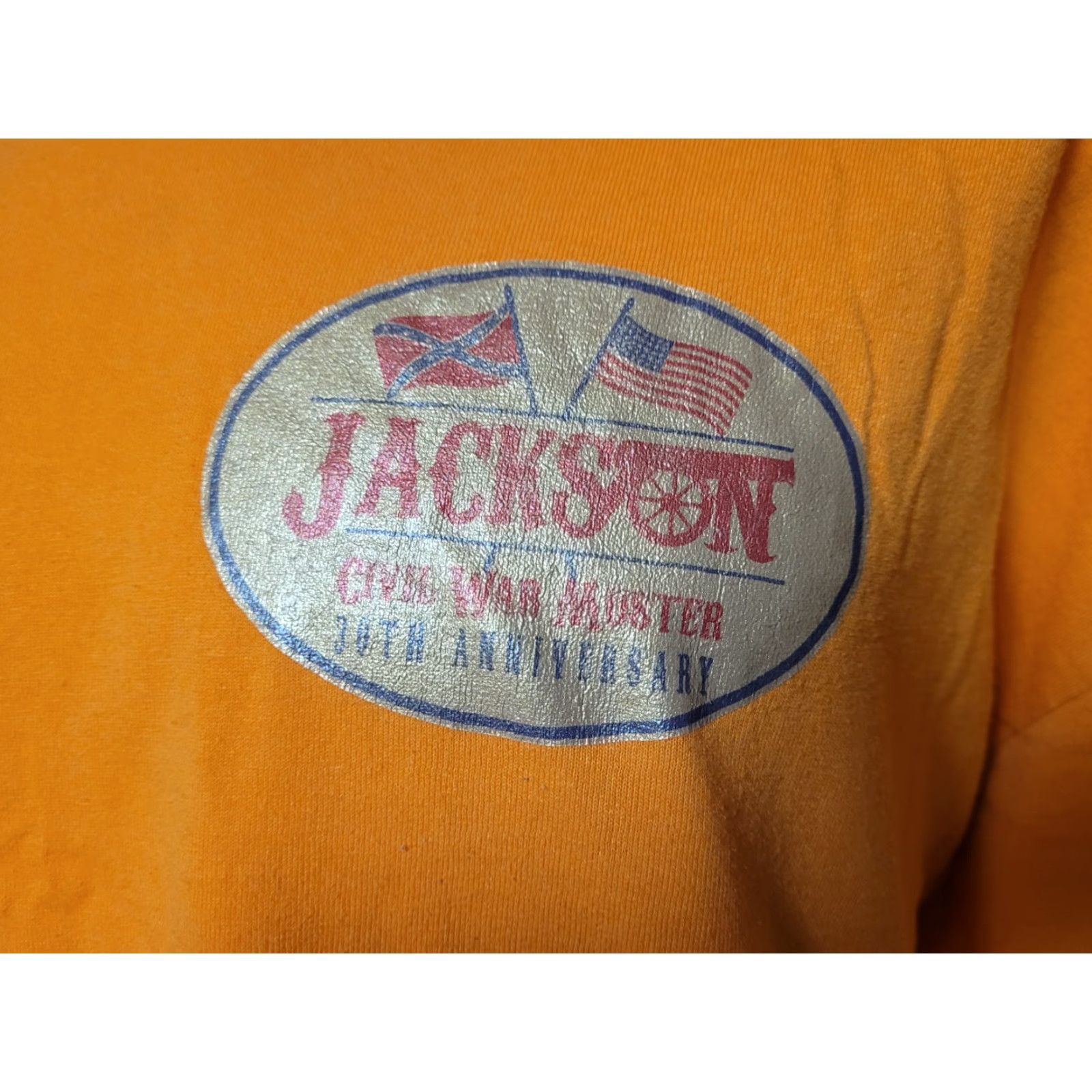 Jerzees VINTAGE Jackson MI Civil War Muster 30th Anniversary T Shirt 3XL XXXL Jerzees Crew Neck Short Sleeve Orange Graphic Tee Men Size US XXL / EU 58 / 5 - 2 Thumbnail