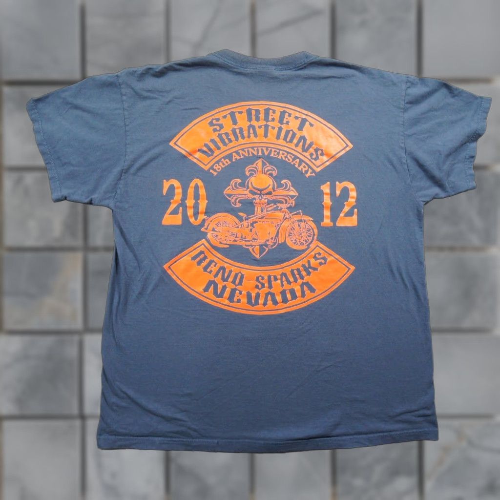 Fruit Of The Loom Street Vibrations Shirt Mens XL Blue Motorcycle Tee Reno Nevada Biker 2012 Fruit of the Loom T-Shirt Size US XL / EU 56 / 4 - 1 Thumbnail