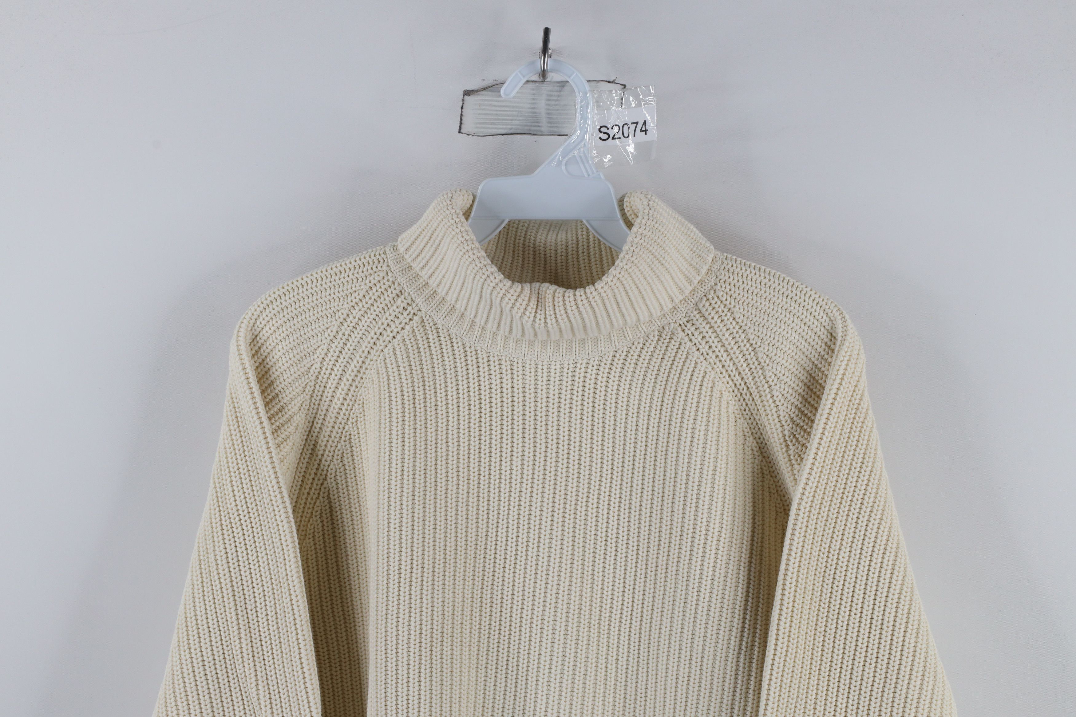 Lands' End × Vintage Vintage 90s Lands End Ribbed Knit Turtleneck Sweater Cream Size L / US 10 / IT 46 - 2 Thumbnail