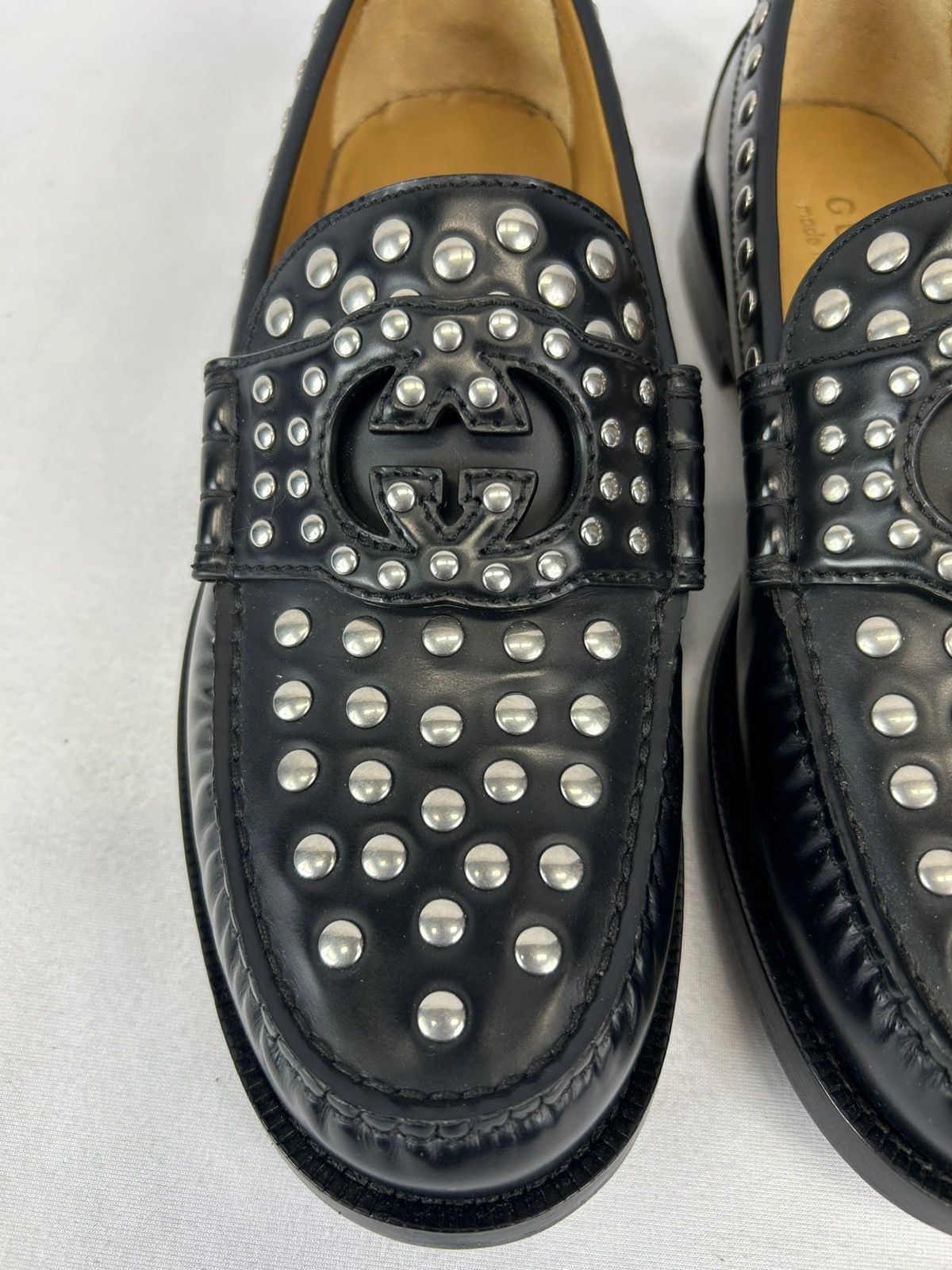 Gucci GUCCI Studded Interlocking G Leather Loafers Size US 8 / EU 41 - 7 Thumbnail