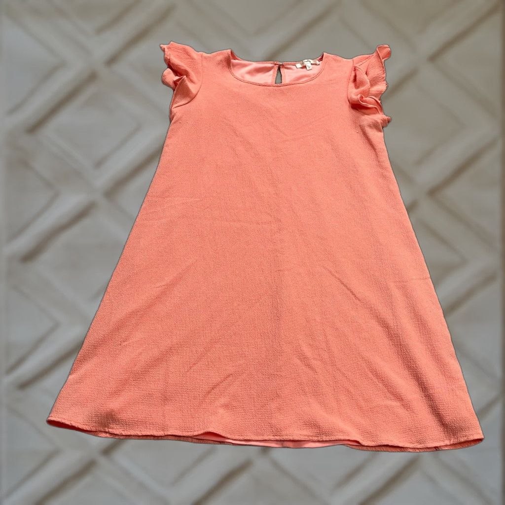 Vintage Andree By Unit Dress Womens Small Pink Shift Midi Ruffle Short Sleeve Round Neck Size 28" / US 6 / IT 42 - 1 Thumbnail