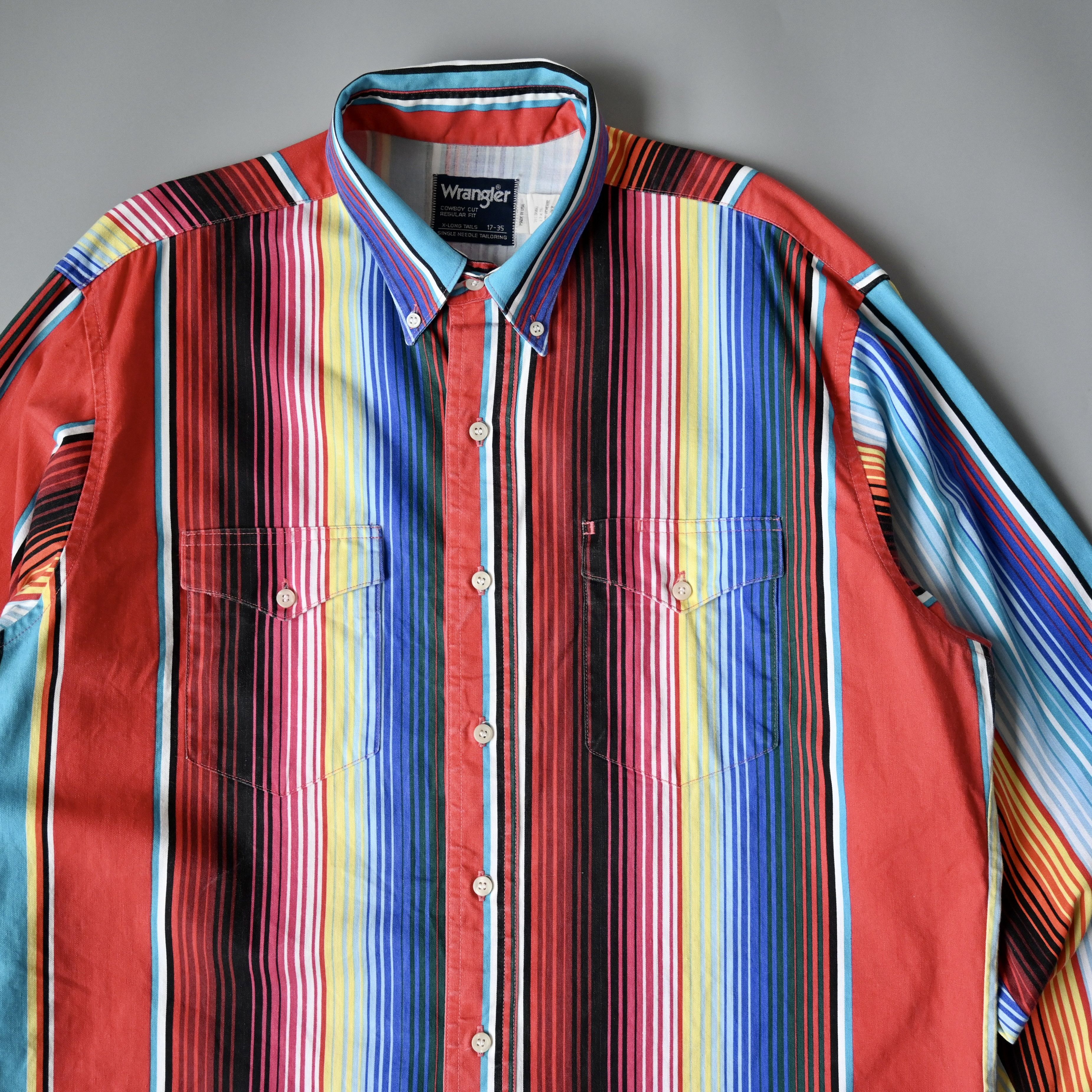 Vintage VTG Wrangler red base sunlight stripe cotton western shirt Size US XL / EU 56 / 4 - 1 Thumbnail
