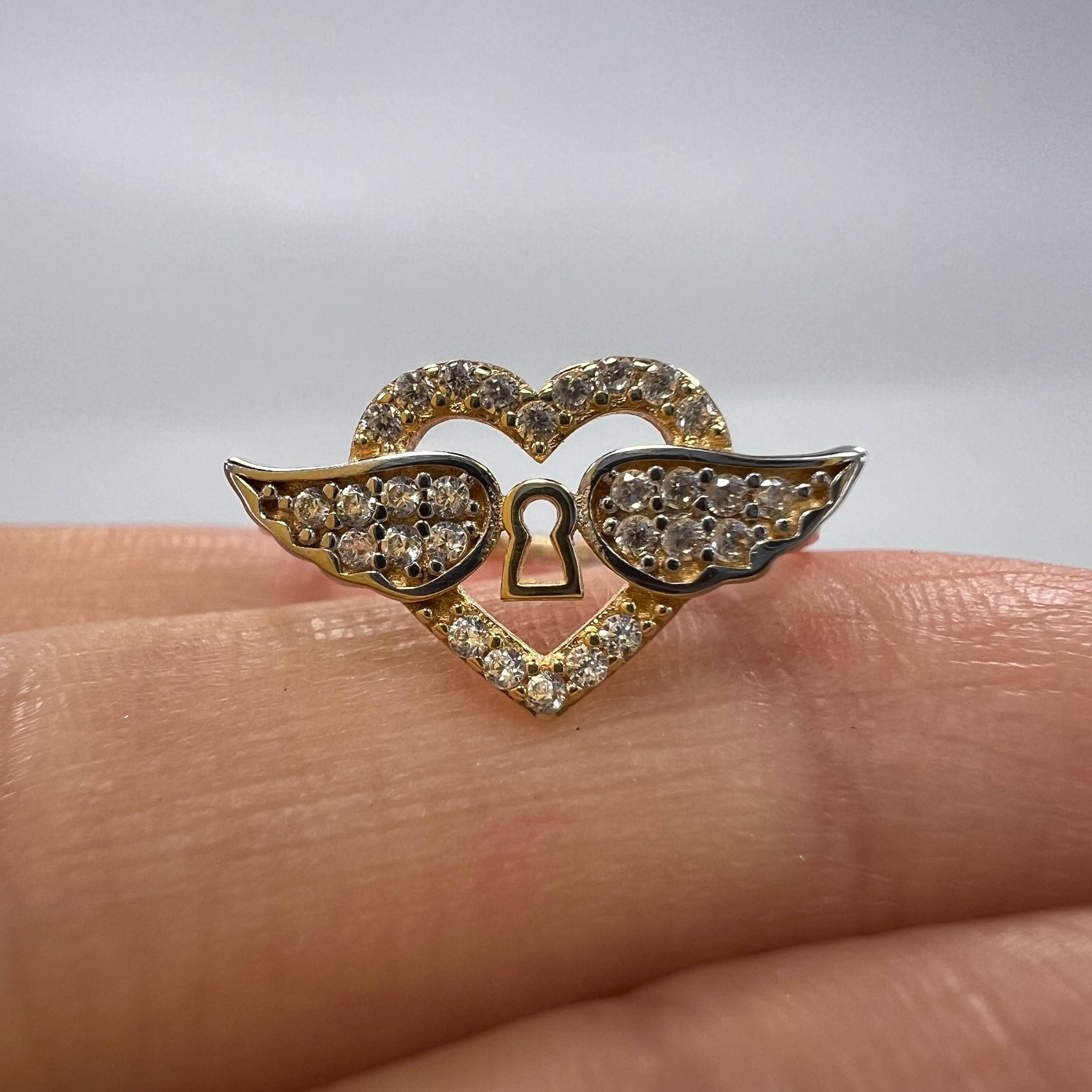 Other New 14K Solid Gold Ring Heart Wings Keyhole Italian Size 7 Size ONE SIZE - 4 Thumbnail