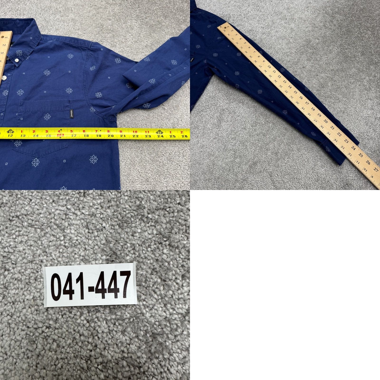 Gloverall Stussy Medallion All Over Print Button Down shirt Mens Small Navy Blue Cotton Size US S / EU 44-46 / 1 - 9 Thumbnail