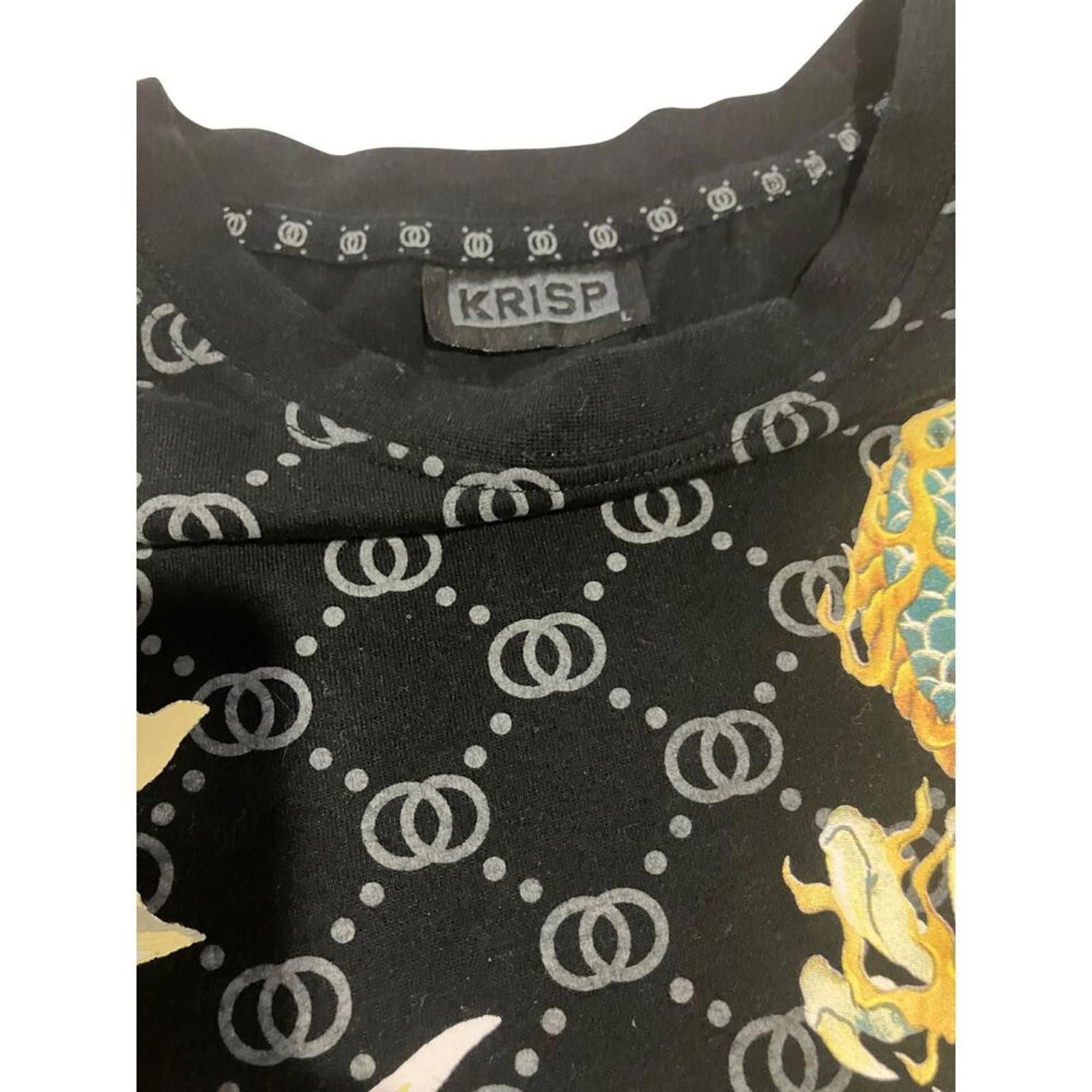 Kris Van Assche KRISP Designer T-Shirt Black with Golden Dragon & Lily Print Size US L / EU 52-54 / 3 - 5 Thumbnail