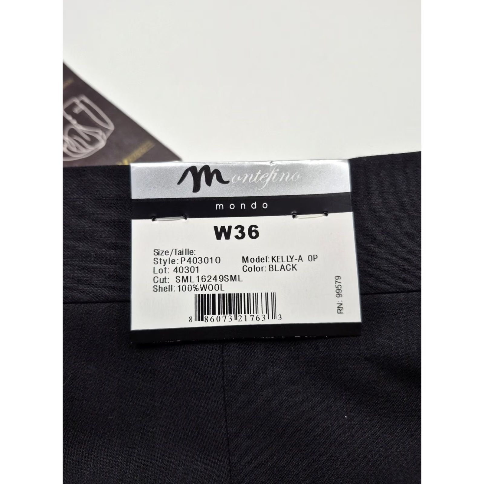 Vintage Montefino Dress Pants Mens 36x36 Black Wool Flat Front Unhemmed Super 120's NWT Size US 36 / EU 52 - 5 Thumbnail