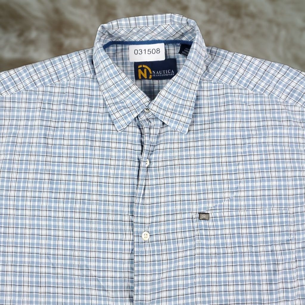 Nautica Nautica Shirt Mens Medium Blue Plaid Button-Up Short Sleeve Casual Office Workwear button-down M Blue Mens Size US M / EU 48-50 / 2 - 1 Thumbnail