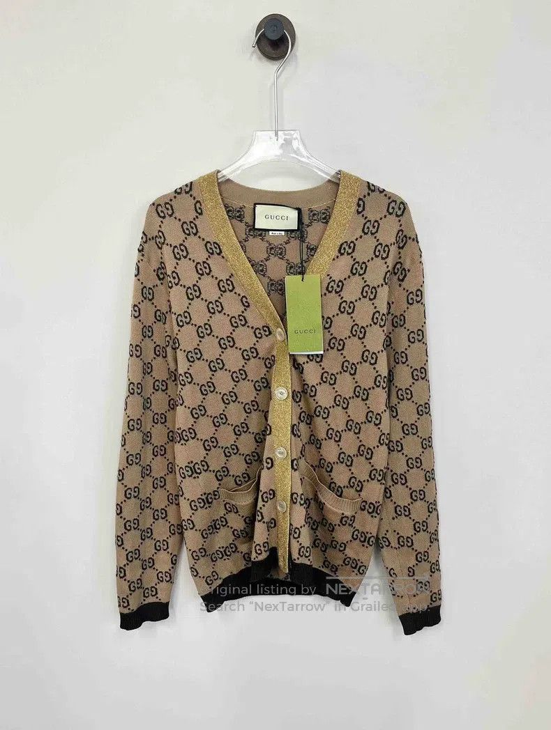 Gucci Gucci Brown gold silk old flower full of logo knitted card Size XS / US 0-2 / IT 36-38 - 1 Thumbnail