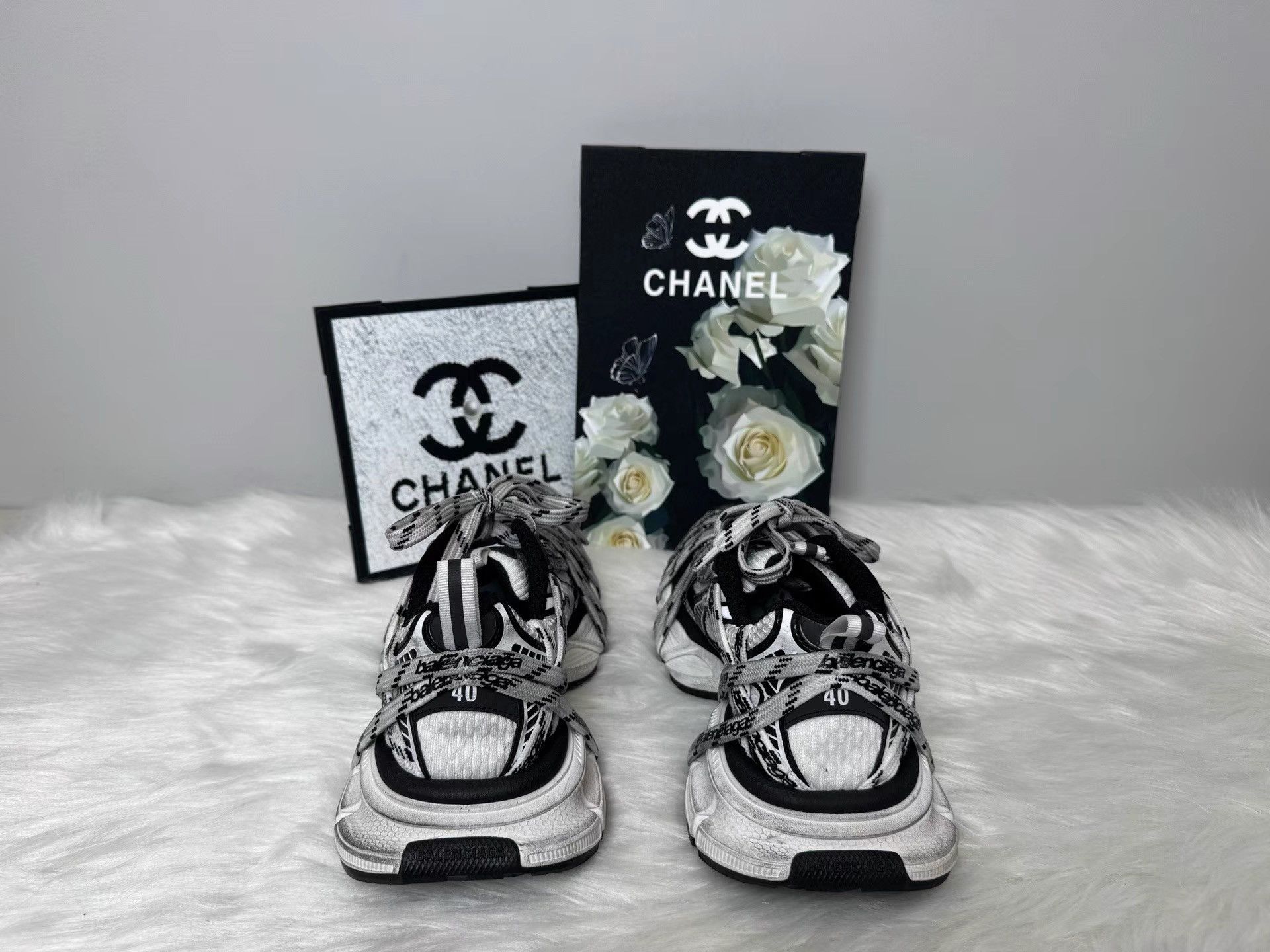 Balenciaga BALENCIAGA 3XL Black & White Printed Lace-up Shoes K36 Size US 7 / EU 40 - 3 Thumbnail