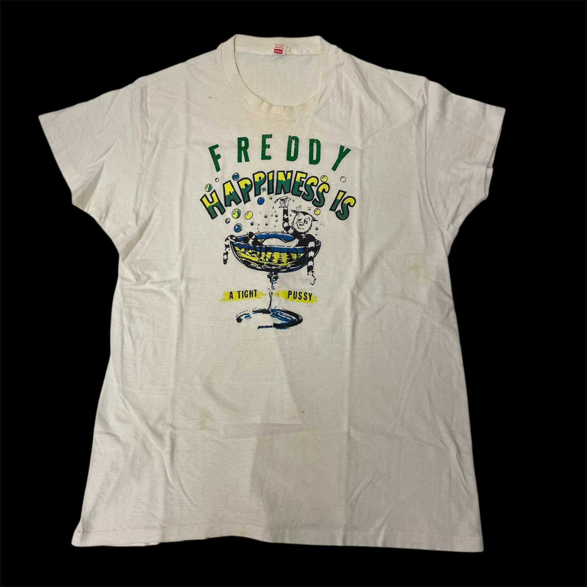 Hanes Vtg Hanes FREDDY Bar HAPPINESS Is A TIGHT PUSSY Cat T Shirt Size US XL / EU 56 / 4 - 4 Thumbnail
