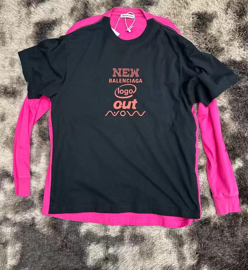 Balenciaga black and pink patchwork long and short sleeves