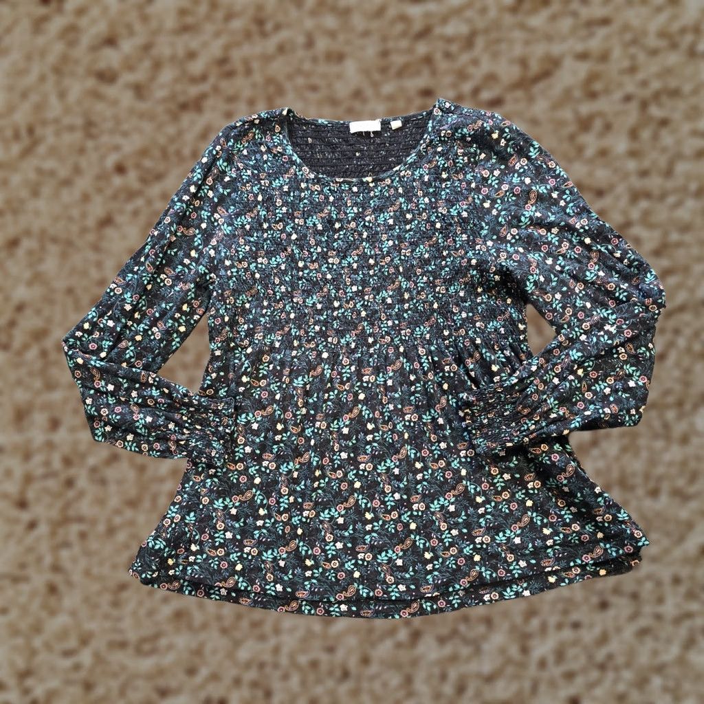 FatFace Fat Face Top Womens Size 10 Black Green Floral Peasant V Neck Ruffle Boho Casual Shirt Womens Regular Vintage: No Size L / US 10 / IT 46 - 1 Thumbnail