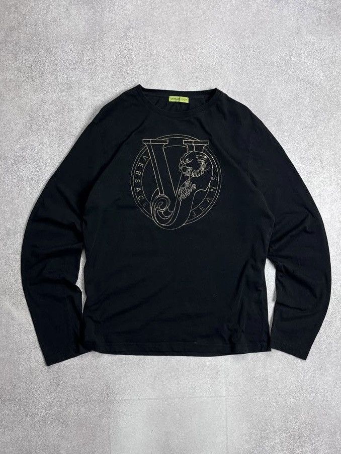 Versace × Vintage Vintage Versace Jeans Big Logo Longsleeve Shirt Y2K XL Size US XL / EU 56 / 4 - 1 Thumbnail