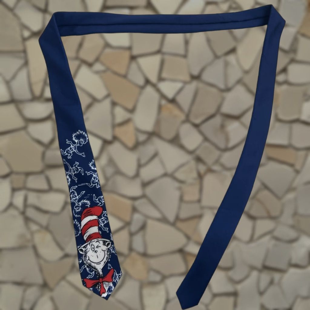 VINTAGE Dr. Seuss The Cat in the Hat Thing 1 and Thing 2 Necktie Blue Adult Men 56.25”