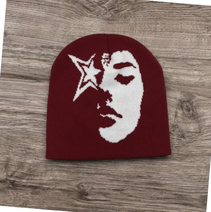 Other Y2K Opium ALT Knit Punk Star Face Beanie Hat Skullies Cap Size ONE SIZE - 1 Thumbnail