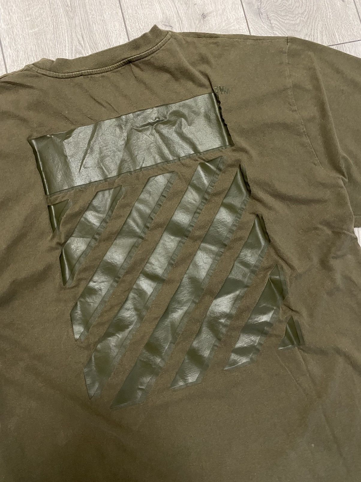 Off-White Negative rubber diagonal stripe Mark Khaki T Shirt