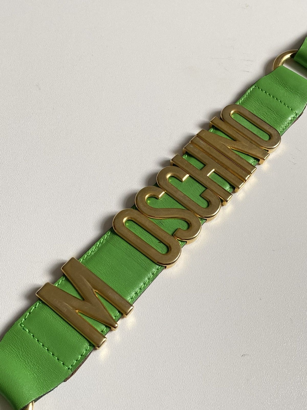 Moschino Moschino Logo Leather Belt Green Gold Logo Size ONE SIZE - 8 Thumbnail