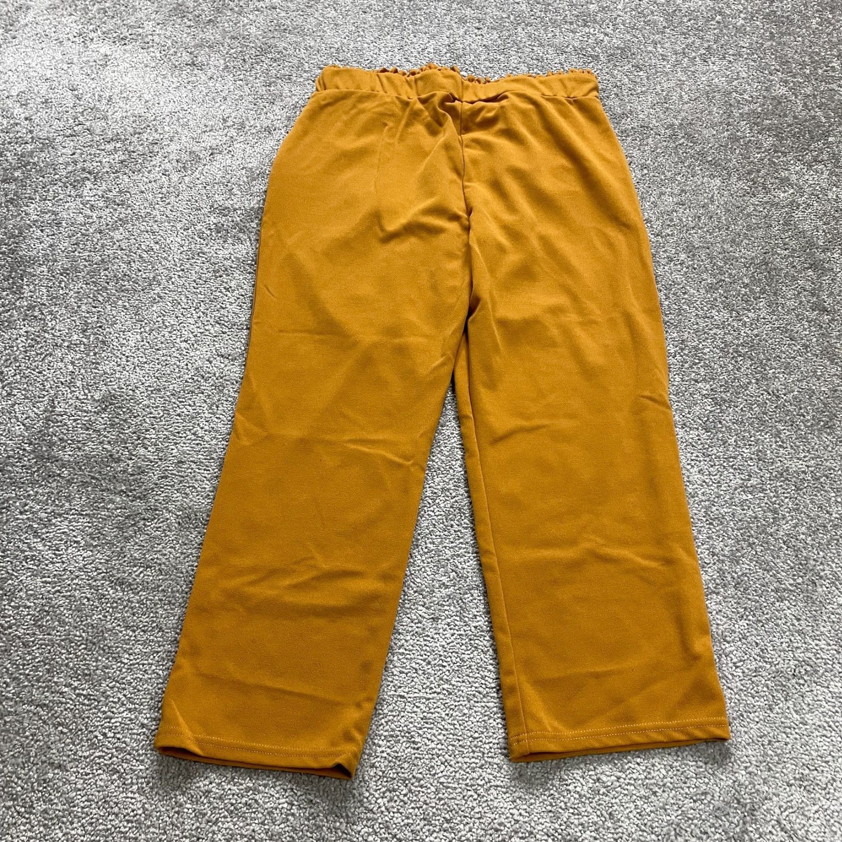 Vintage SOHO Paperbag Pants Womens Medium Mustard Belted Elastic Waist Trouser Size M Knit Polyester Spandex Solid Yellow Size 32" / US 10 / IT 46 - 2 Thumbnail