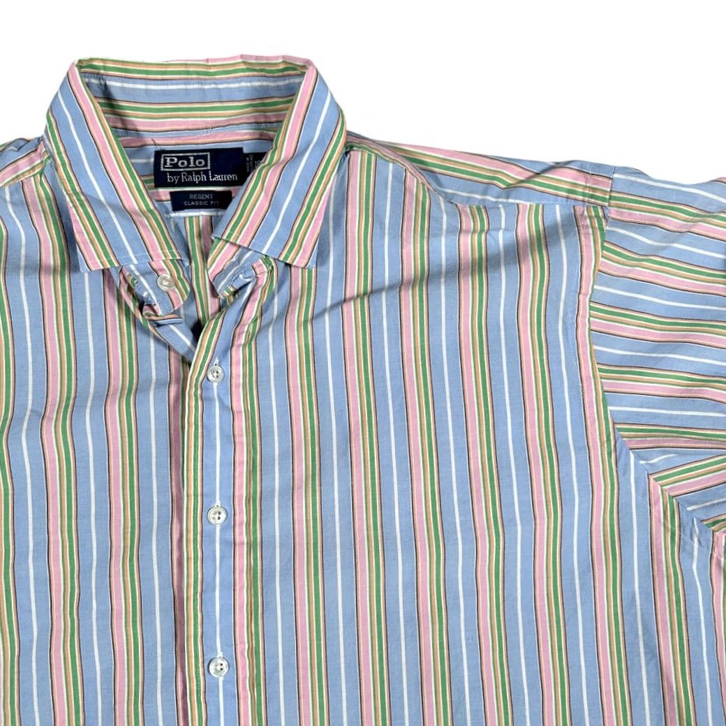 Polo Ralph Lauren VINTAGE Polo Ralph Lauren Shirt Adult 2XL Blue Pastel Rainbow Striped 90s Polo by Ralph Lauren Shirt Mens 2XL Blue Pastel Rainbow Striped 90s Size US XXL / EU 58 / 5 - 2 Thumbnail