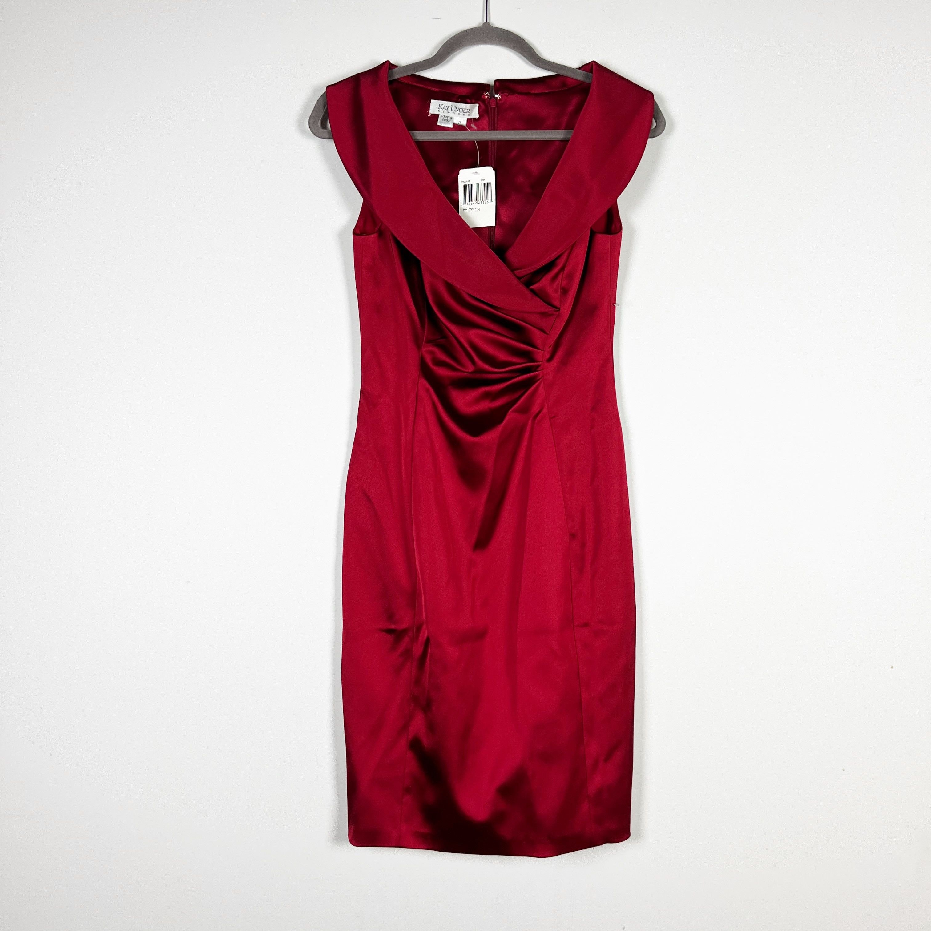 Other NEW Kay Unger Ruched Pleated Satin Foldover Size XS / US 0-2 / IT 36-38 - 1 Thumbnail