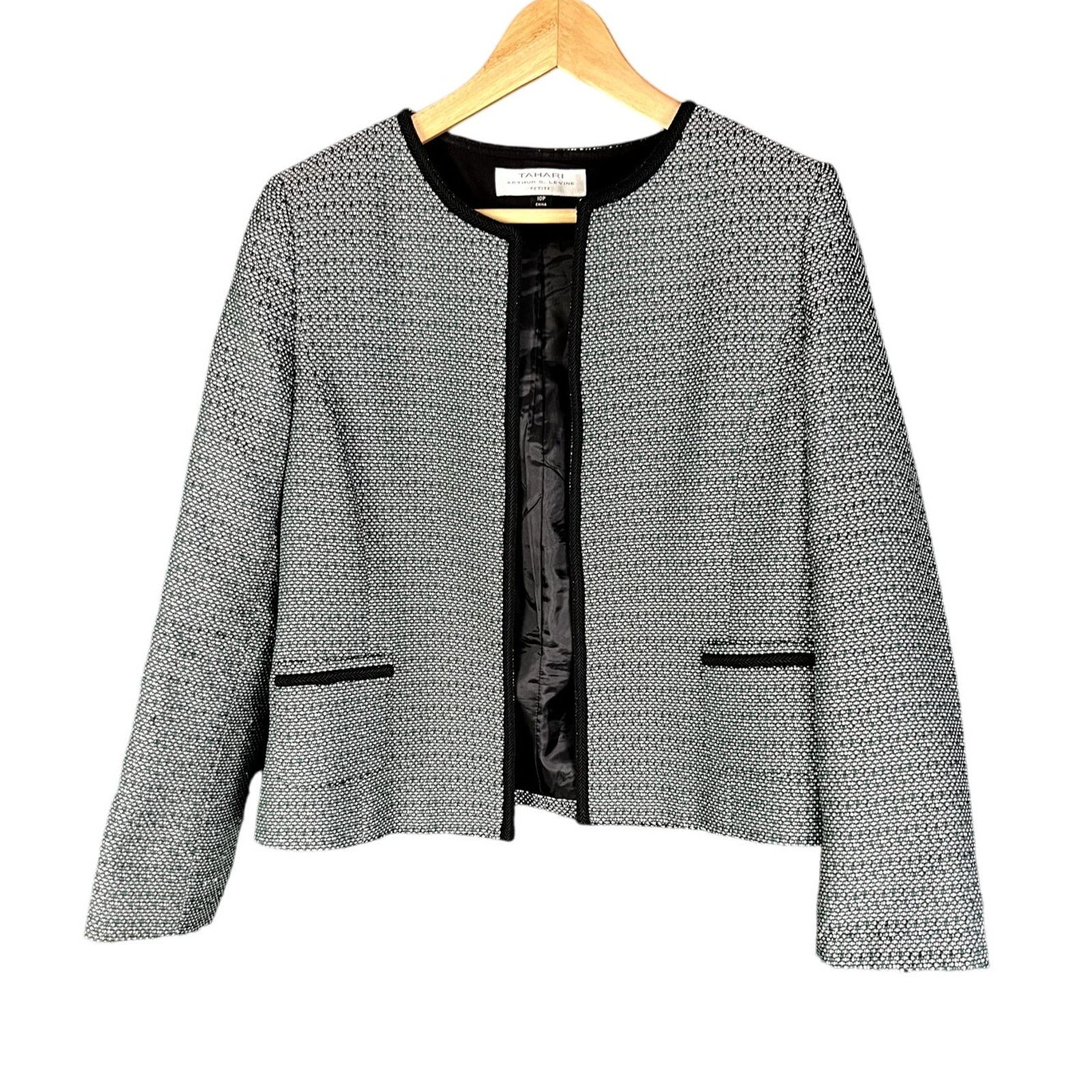 Elie Tahari Tahari Green & Black Collarless Classic Elegant 10P Blazer Size L / US 10 / IT 46 - 7 Thumbnail