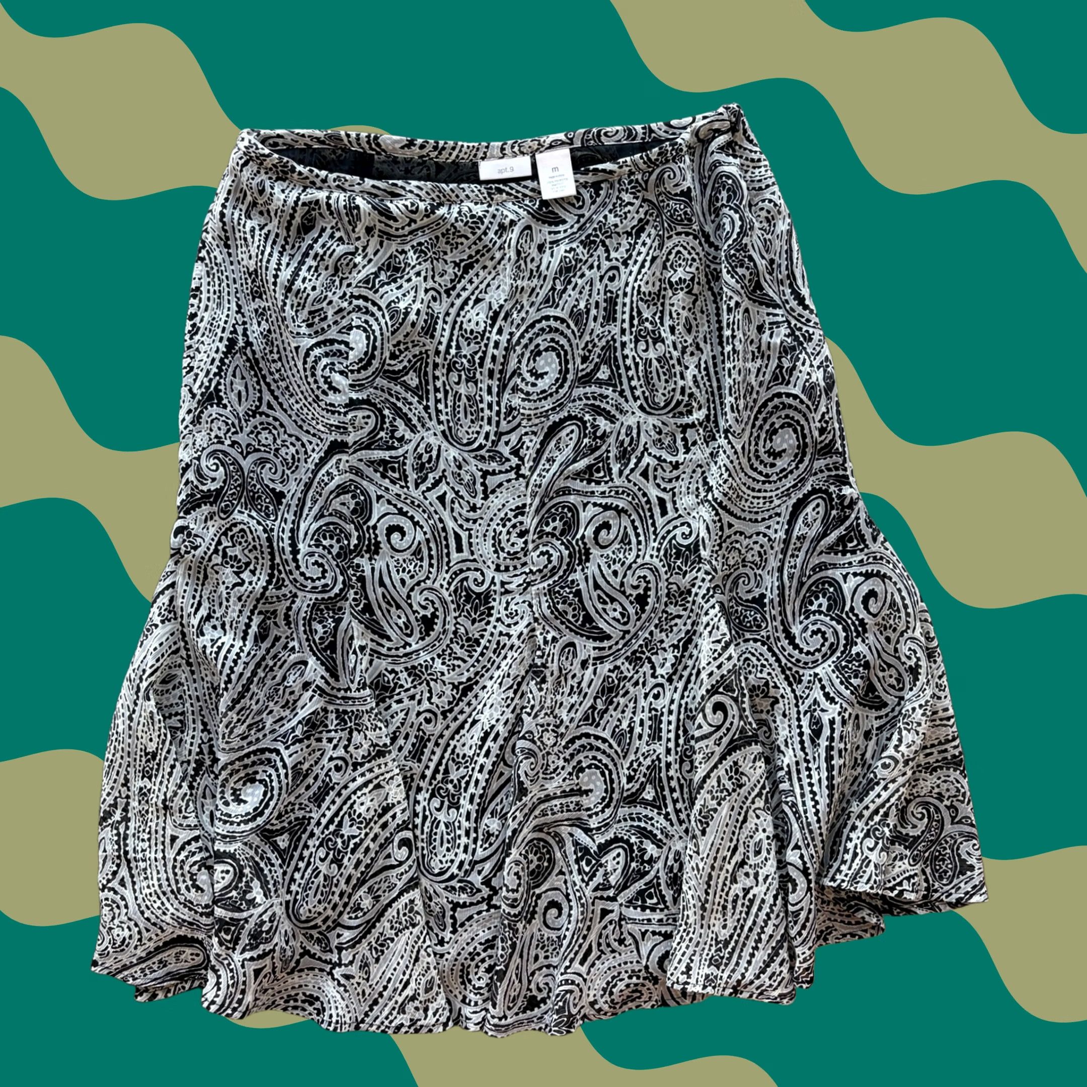 Vintage VINTAGE Y2k Black White Sheer Paisley Abstract Flowy Print Midi Skirt Women's M Size 32" / US 10 / IT 46 - 1 Thumbnail
