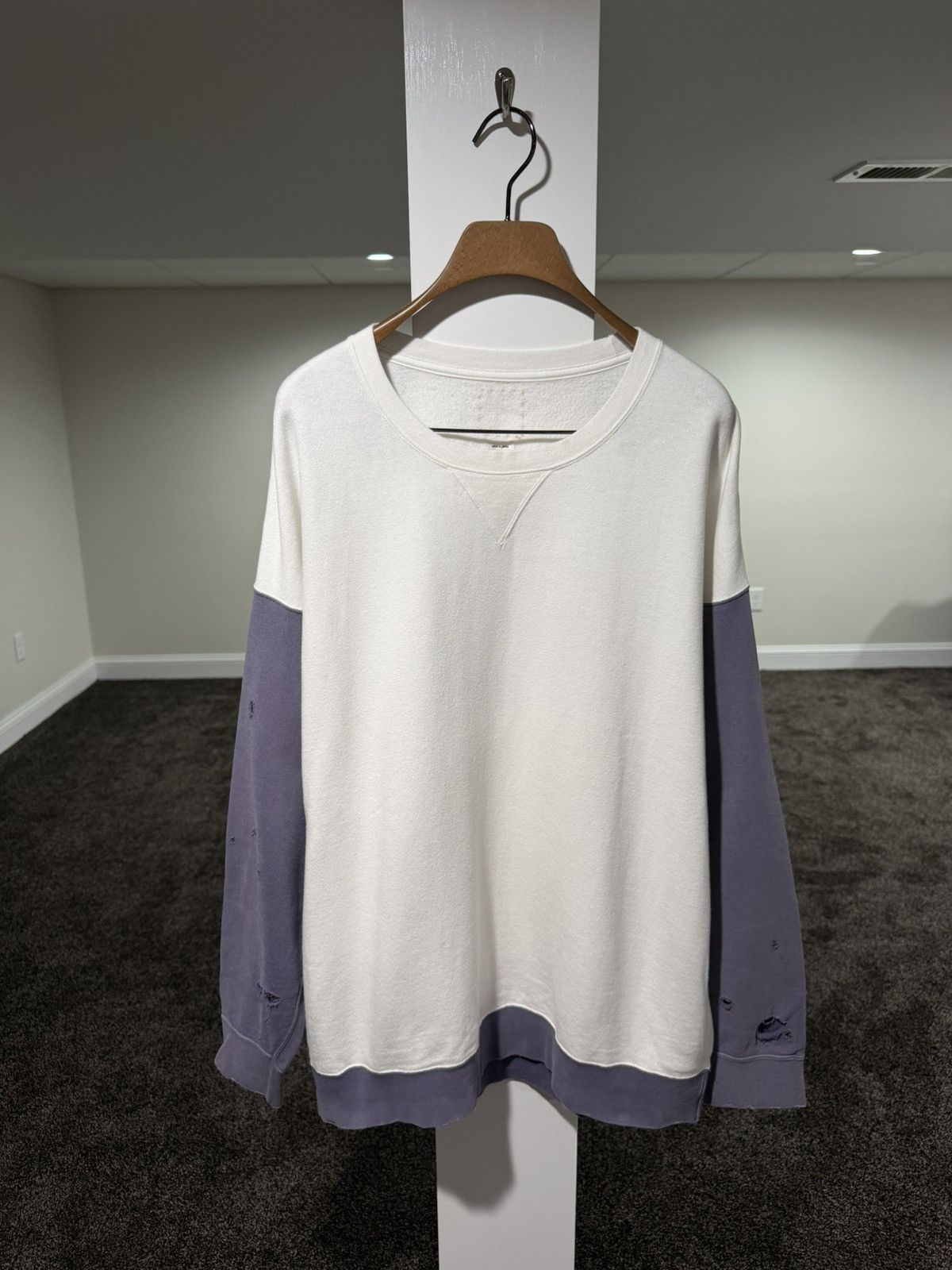 Visvim Visvim SS20 White/Purple Jumbo Crash Distres Sweat L/S Shirt Size US XL / EU 56 / 4 - 18 Thumbnail