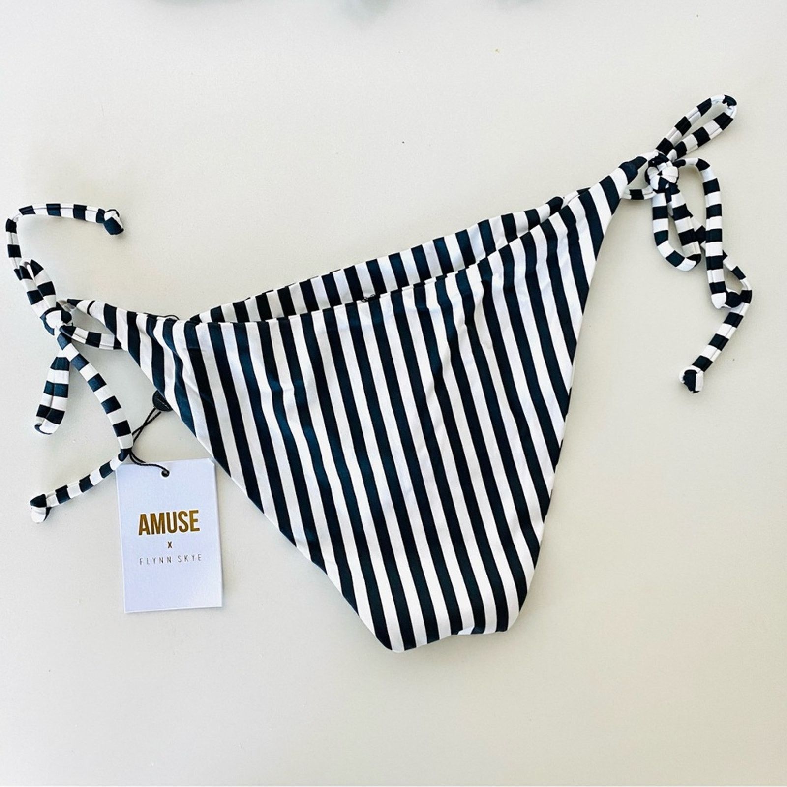 Anthropologie AMUSE SOCIETY Black White Stripe Triangle Top Bikini Swim Size ONE SIZE - 9 Thumbnail