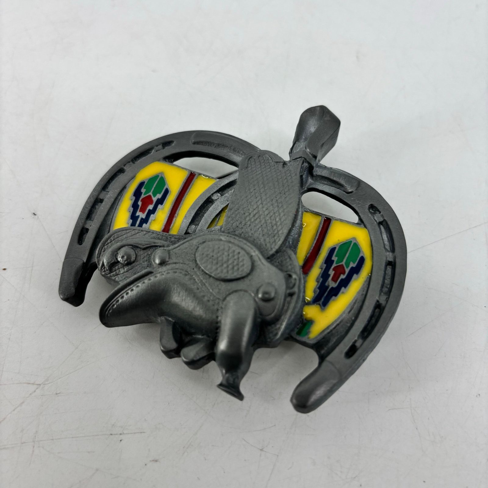 Vintage Western Belt Buckle Saddle Horseshoe Pewter Enamel Southwest Size ONE SIZE - 11 Thumbnail
