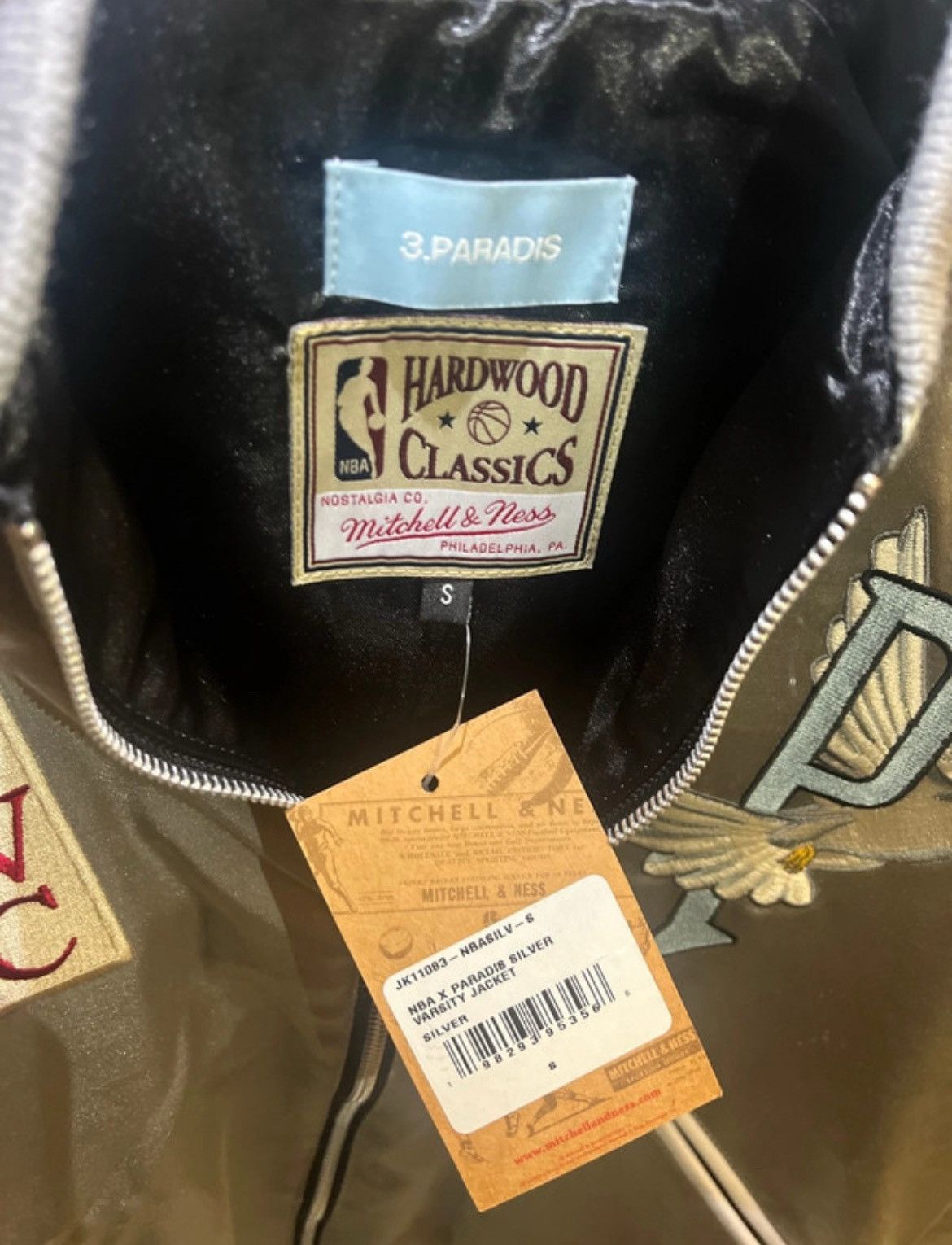 3.PARADIS 3.PARADIS x NBA Silver Varsity Jacket – Luxury Streetwear Size 36R - 4 Thumbnail