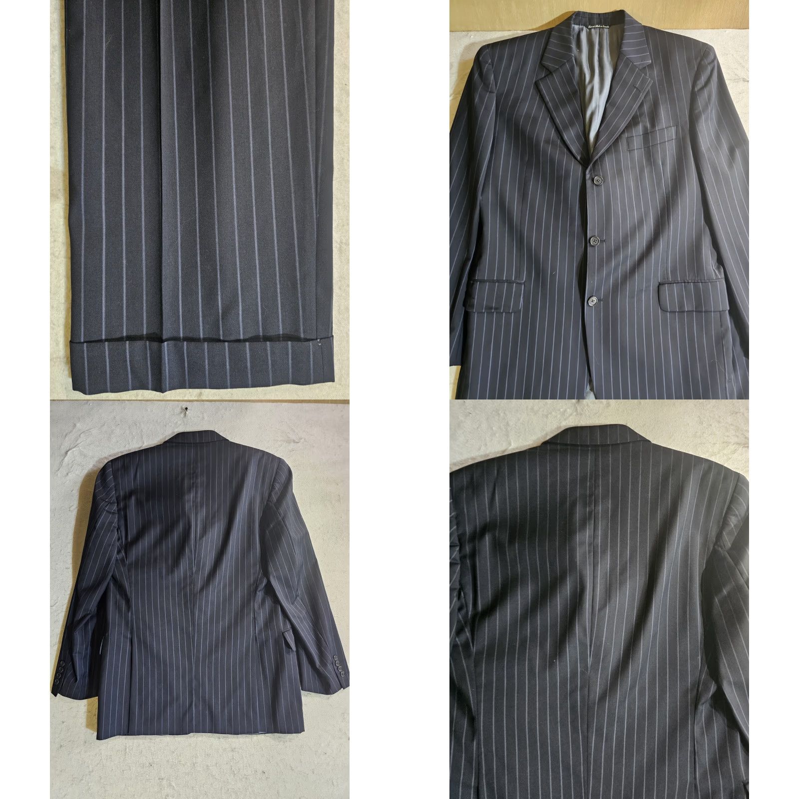 Jack Victor VINTAGE Jack Victor Classic Estrato Super 110's 2pc Suit Navy Pin Striped Wool 42L 34x30 Mens Size 44R - 9 Thumbnail