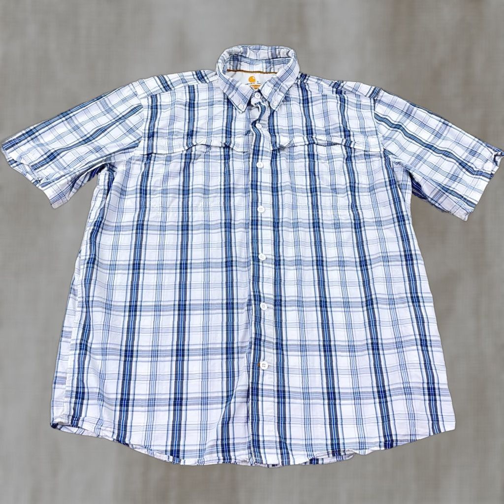 Carhartt Carhartt Shirt Men Large Blue White Plaid Button Up Relax Fit Work Pockets Size US L / EU 52-54 / 3 - 1 Thumbnail