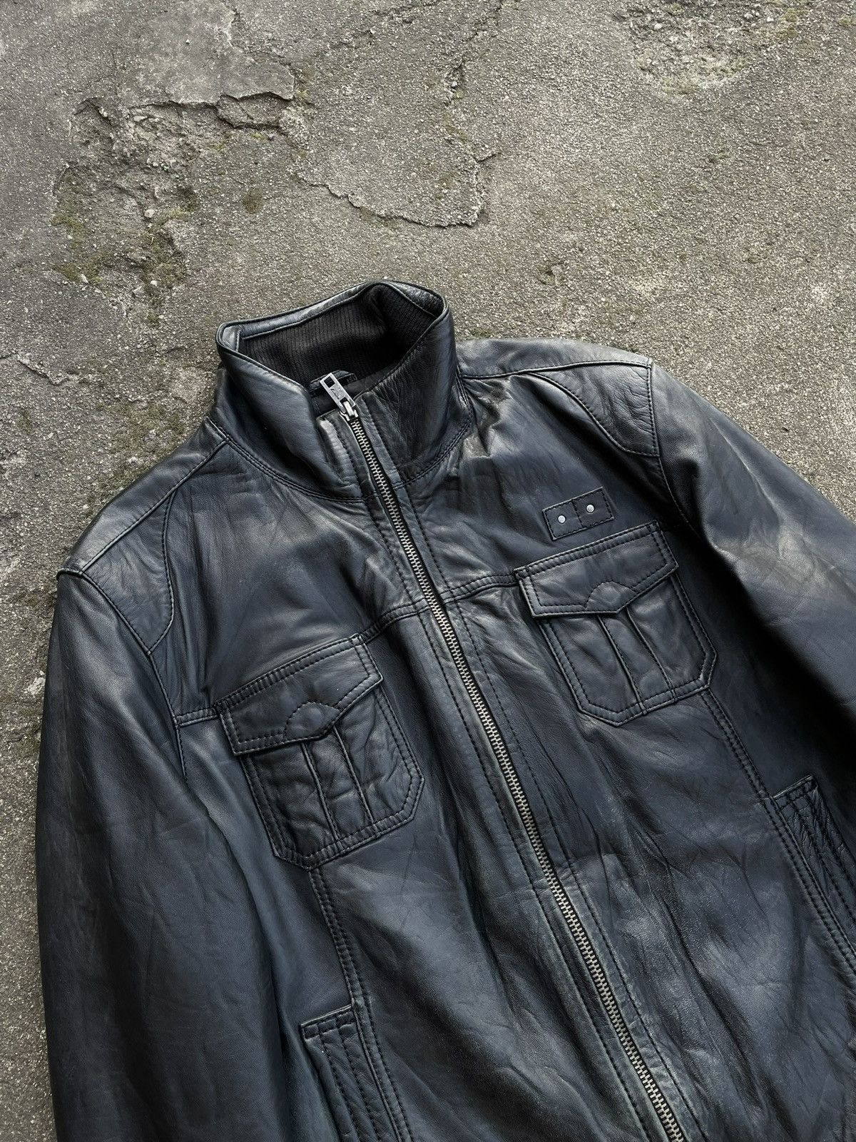 Vintage Washed Black Retro 90s Genuine Real Leater Bomber Punk Rock Size US XL / EU 56 / 4 - 5 Thumbnail