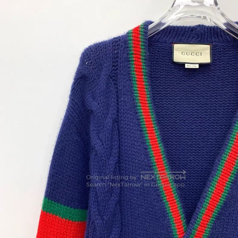 Gucci Gucci Dark blue twisted wool V-neck single-breasted long-s Size XS / US 0-2 / IT 36-38 - 3 Thumbnail