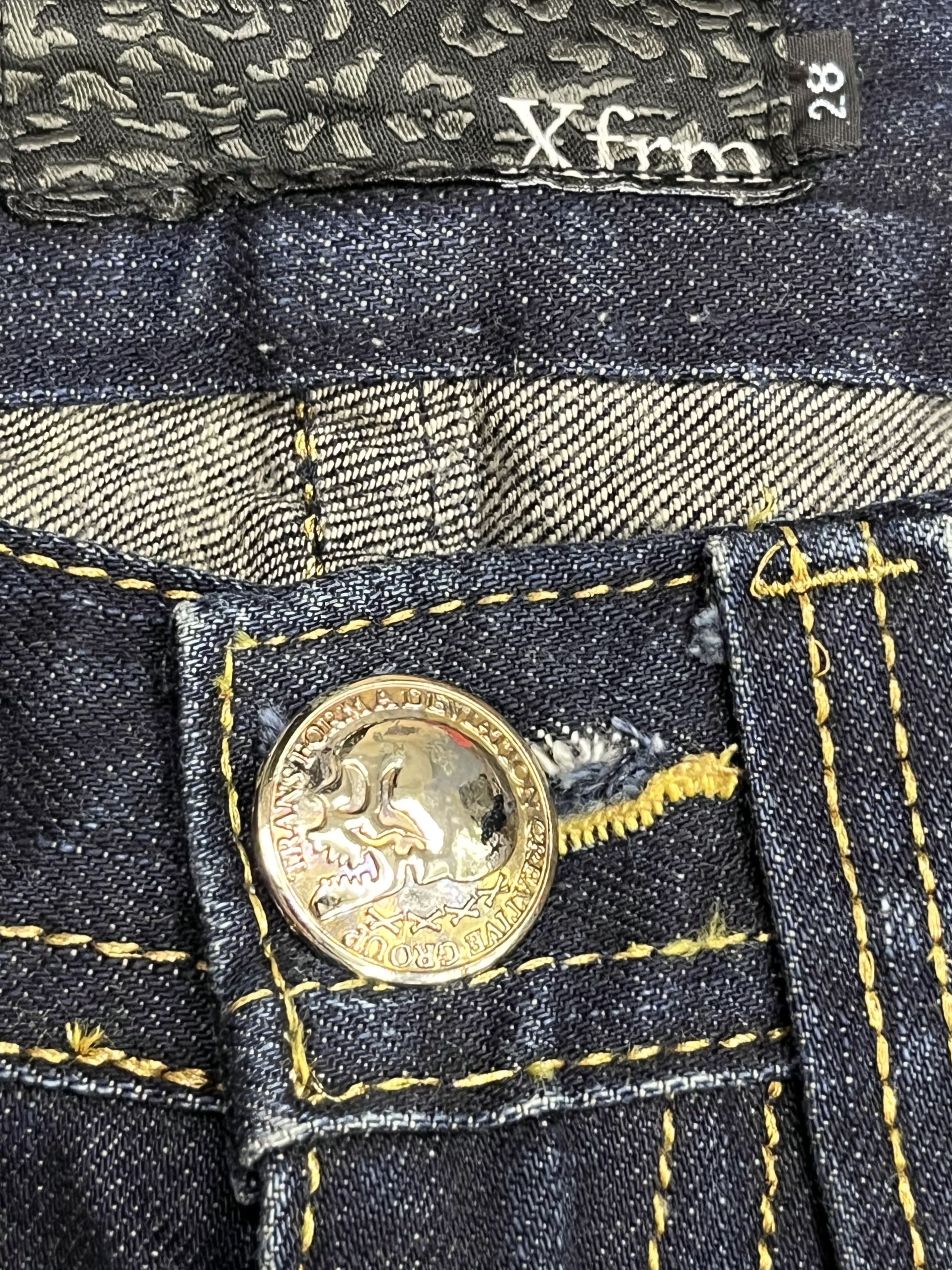 Japanese Brand 🔥RARE XFRM Gold Splatter Studded Flare Rockstar Denim Size US 27 - 11 Thumbnail
