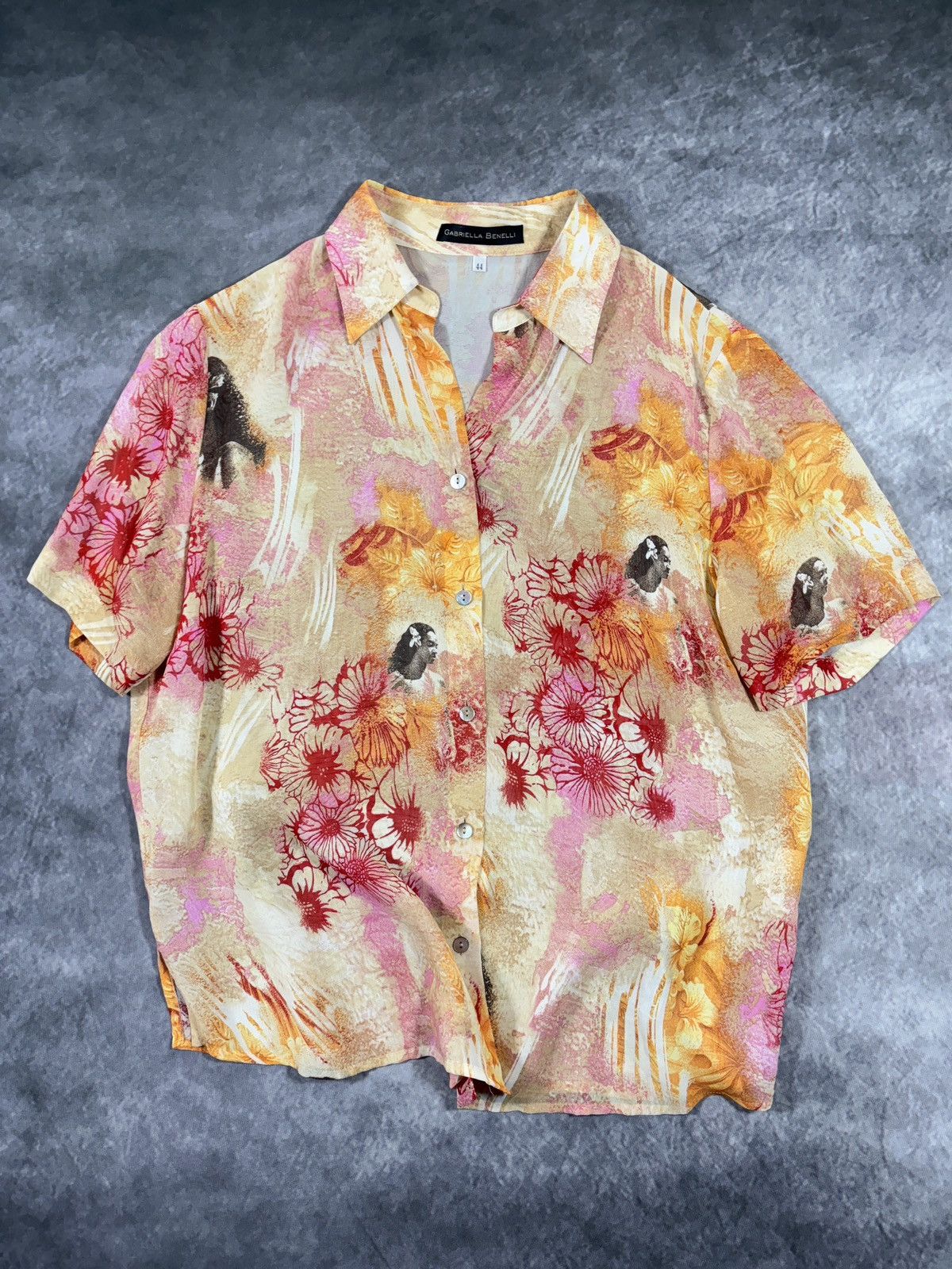 Vintage Vintage Sheer Shirt Shortsleeve Mesh Summer Print Viscose Size US L / EU 52-54 / 3 - 1 Thumbnail
