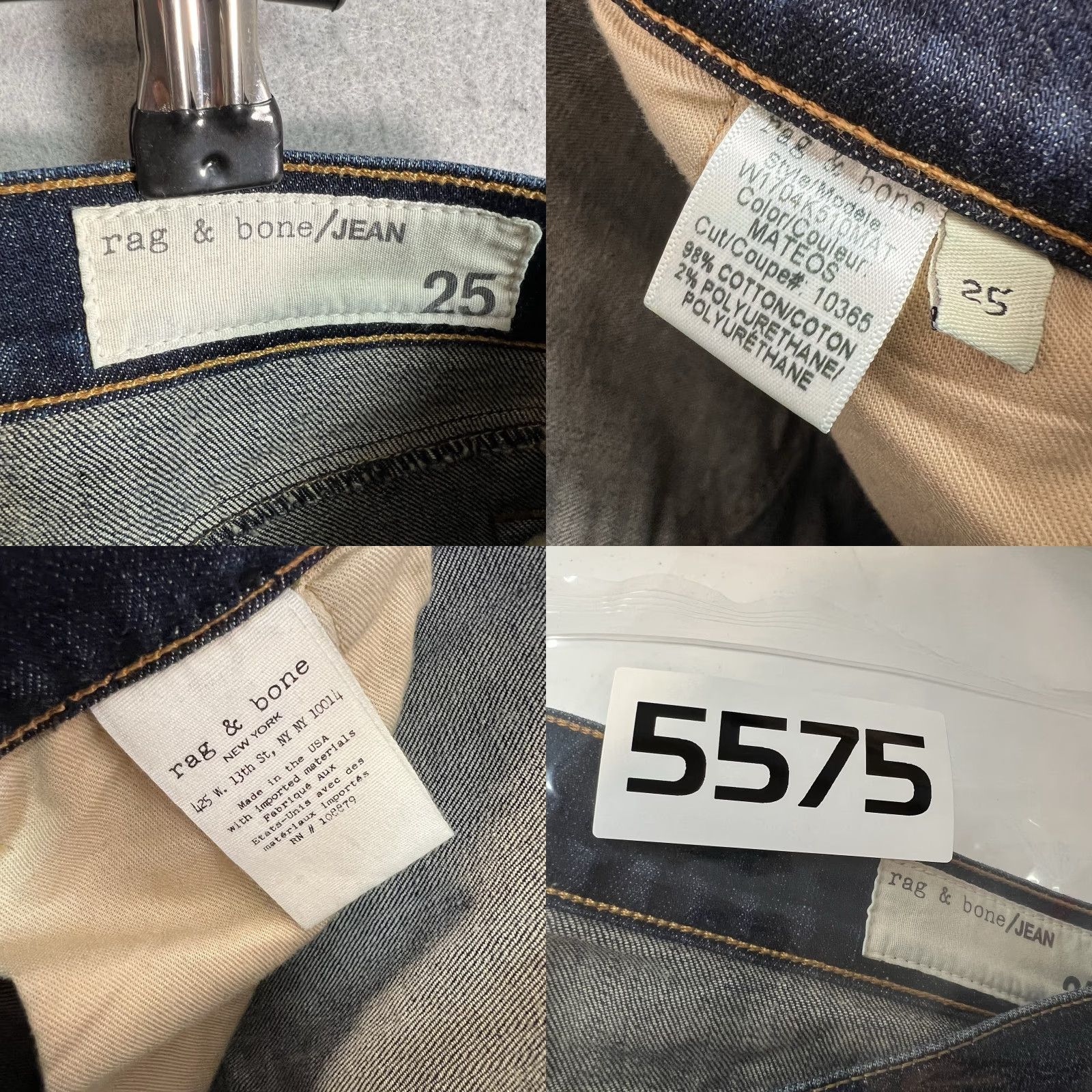Rag & Bone VINTAGE rag & bone Jeans Womens Slim Tapered 25 Blue Dark Wash Denim Cotton Blend Size 42" / US 20 - 8 Thumbnail
