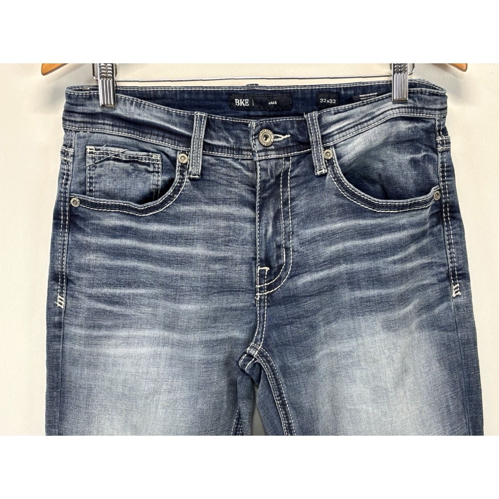 BKE BKE Jake Jeans Mens 32x32 32x30.5 Blue Denim Straight Leg Medium Wash 5-Pocket Style Belt Loops Regular Rise Mid Inseam 30.5 Cotton Denim Jacket? Size US 32 / EU 48 - 2 Thumbnail