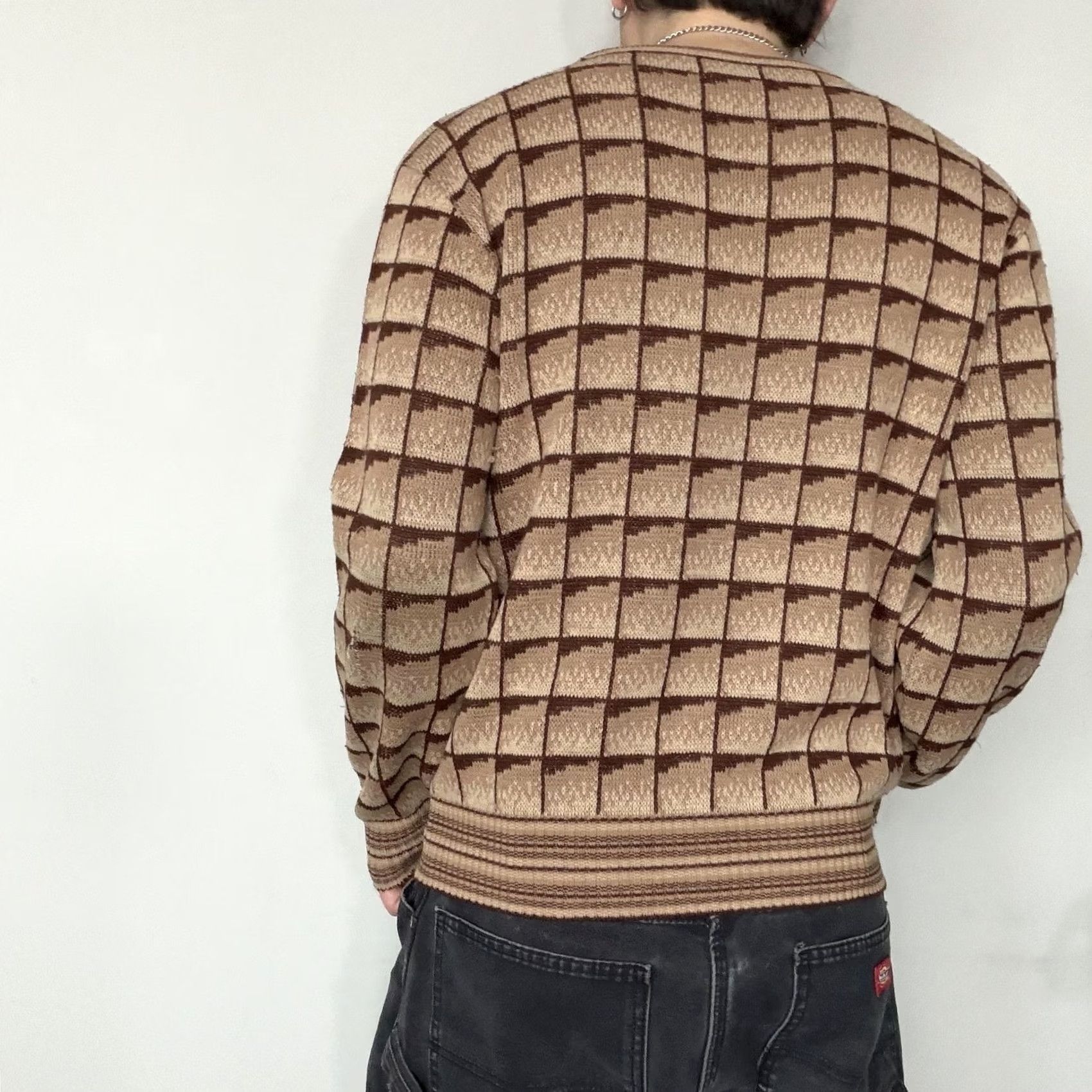 Vintage VINTAGE Hammond Bay Mens XL Beige Brown Check Crewneck Pullover Knit Sweater Skein-Friendly Casual Winter Regular Fit Size US XL / EU 56 / 4 - 2 Thumbnail