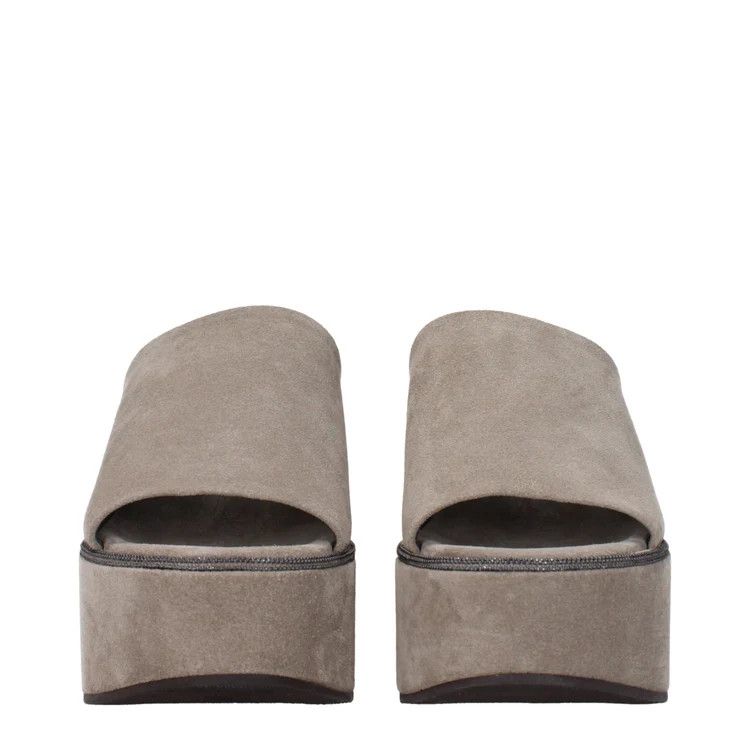Brunello Cucinelli ob1o1e1024 Suede Wedges in Grey Size US 8 / IT 38 - 3 Thumbnail