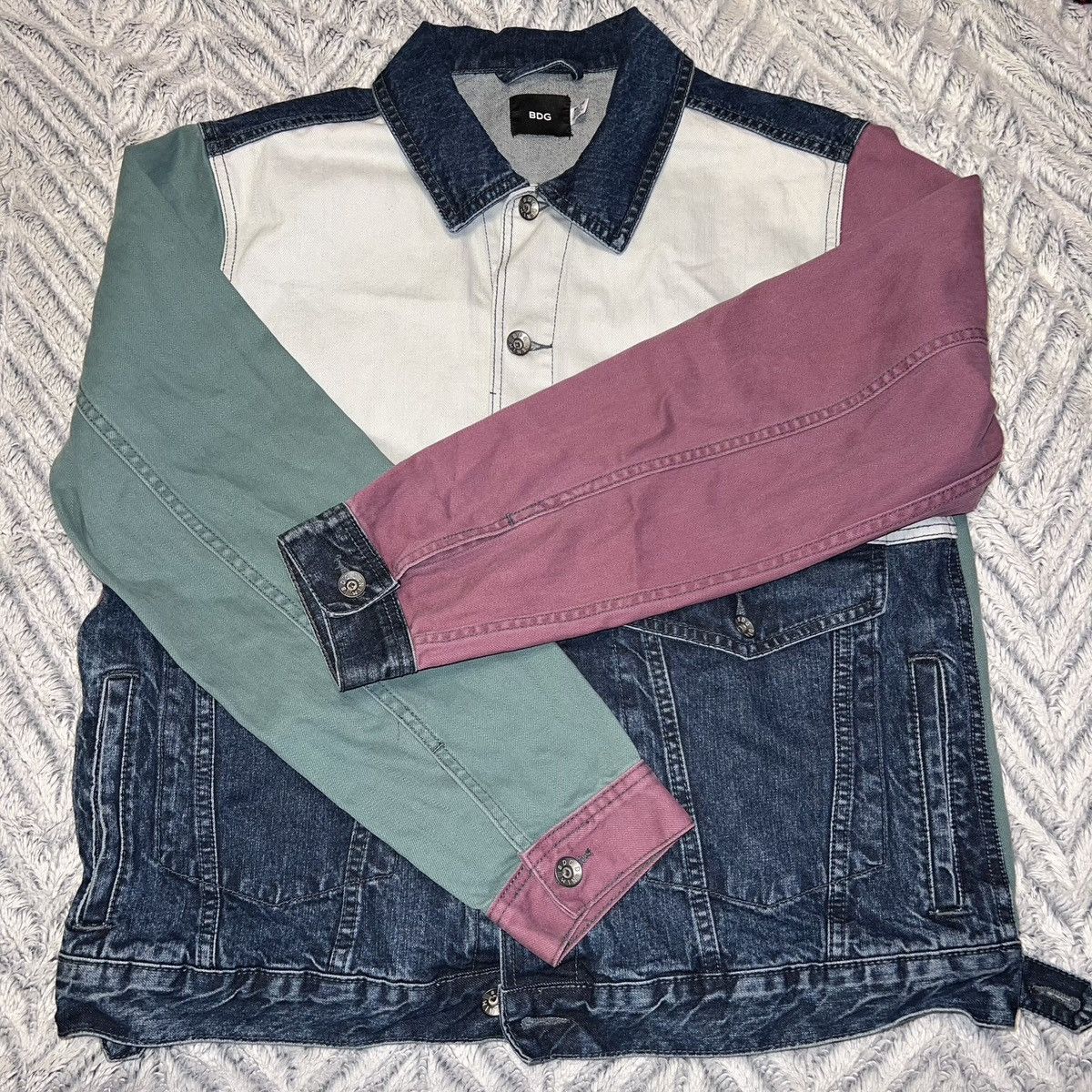 image of New Bdg Vintage Style Colorblock Denim Jacket in Blue, Men's (Size XL)